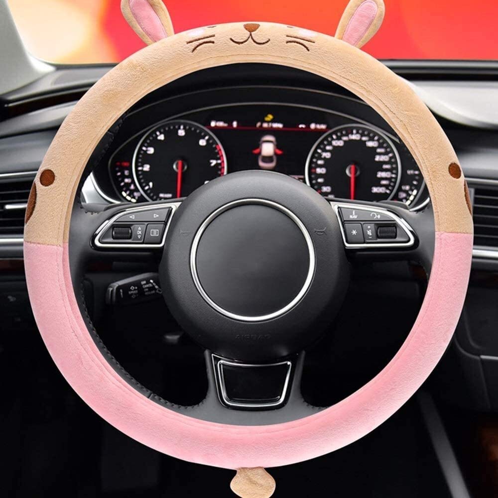 JYMBK Plush Rabbit Cartoon Steering Wheel Cover - Soft & Warm Winter Car Accessory (38cm Diameter) - Perfect for Cold Weather Driving & Stylish Car Interior Upgrade
