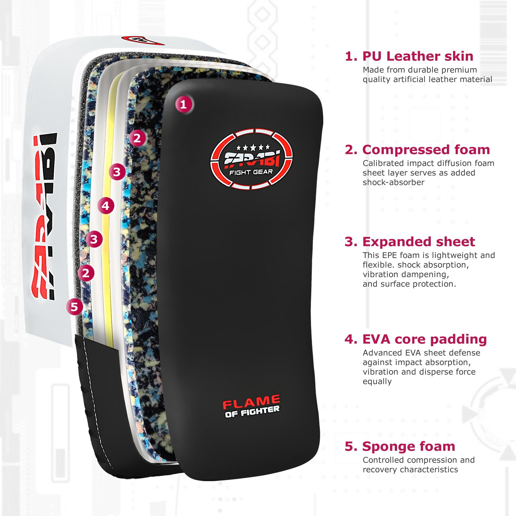 Farabi Thai Pad Training Kick Pad - Curved Coaching Pad for Muay Thai, MMA & Kickboxing - Durable Martial Arts Equipment for Training & Fitness (Single Unit) - Perfect for Gyms, Home Workouts & Professional Fighters