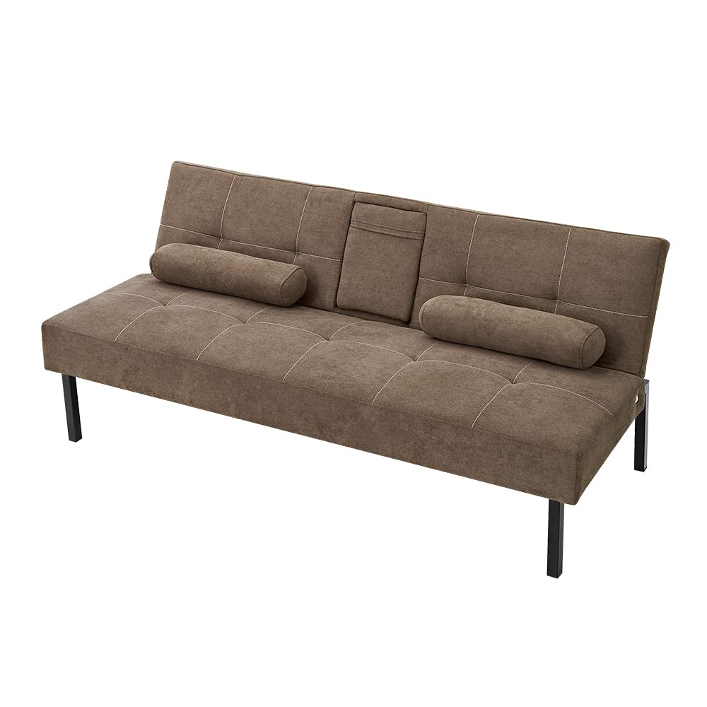 Panana 3-Seater Convertible Futon Sofa Bed - Click Clack Recliner Couch with Fabric Upholstery for Living Room, Guest Room & Small Spaces (Brown) | Multi-Functional Sleeper Sofa for Apartments, Dorms & Studio Living