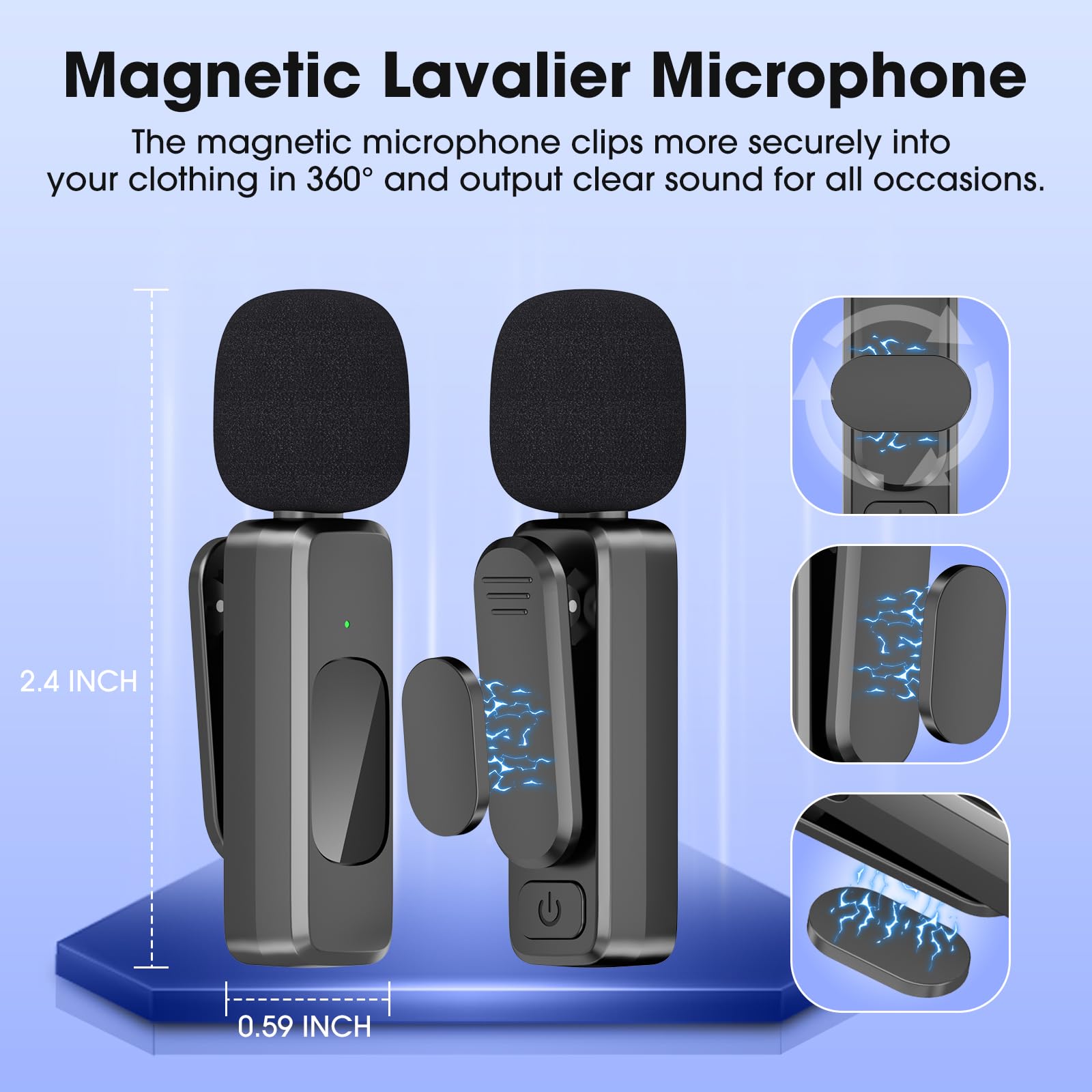 Wireless Lavalier Microphone for iPhone 15/14/13, Android, PC, Laptop - Noise Cancelling Mini Mic for Vlogging, YouTube, TikTok Live Streaming, Podcasting, Interviews (2 Pack) - Perfect for Content Creators, Journalists & Online Teachers
