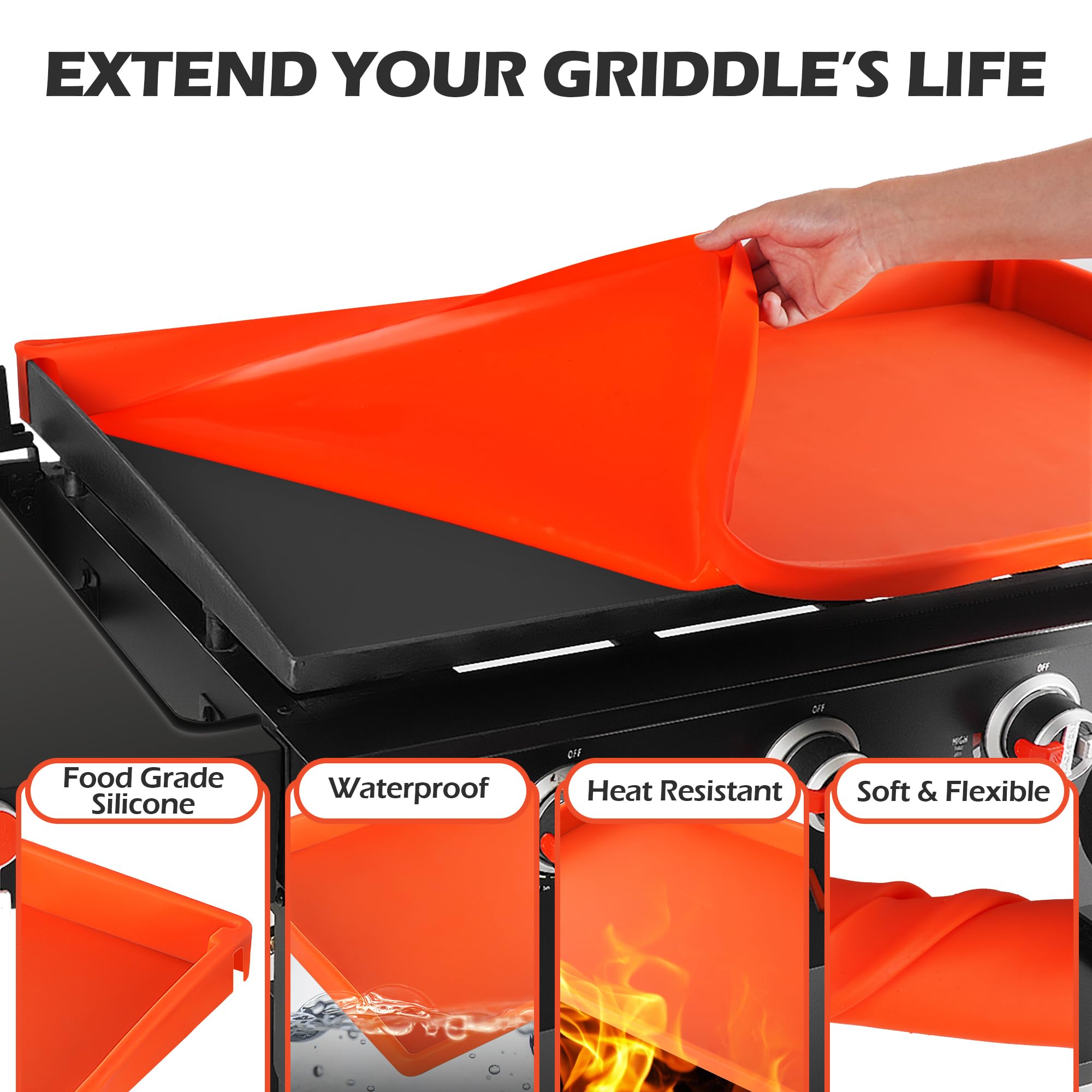 Upgraded Blackstone Griddle Cleaning Kit - 36 Inch Silicone Griddle Mat, Oil Cup Liner, Heat-Resistant Spatula Mat with Hanger, Scraper, Cleaning Brick & Scouring Pads - Perfect for Outdoor Cooking, Camping & Backyard BBQs