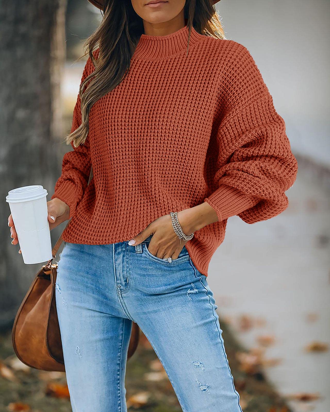 Saodimallsu Women's Oversized Turtleneck Sweater - Batwing Long Sleeve Chunky Knit Pullover Jumper for Casual Winter Wear & Cozy Fall Outfits
