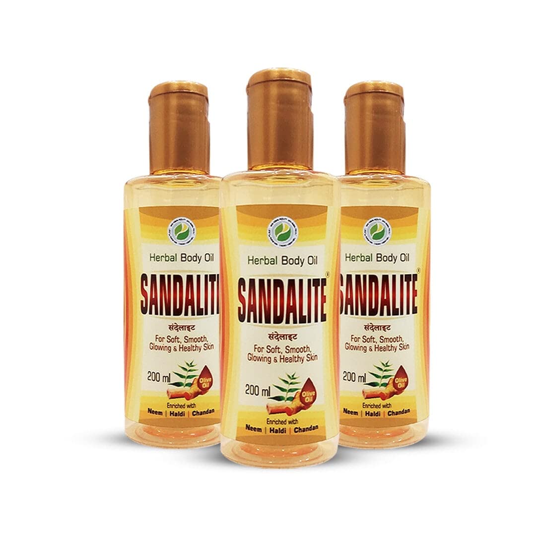 Sandalite Herbal Body Oil for Skin Care - 200ml (Pack of 3) | Ayurvedic Moisturizer for Dry Skin, Massage & Relaxation | East India Pharmaceutical Works