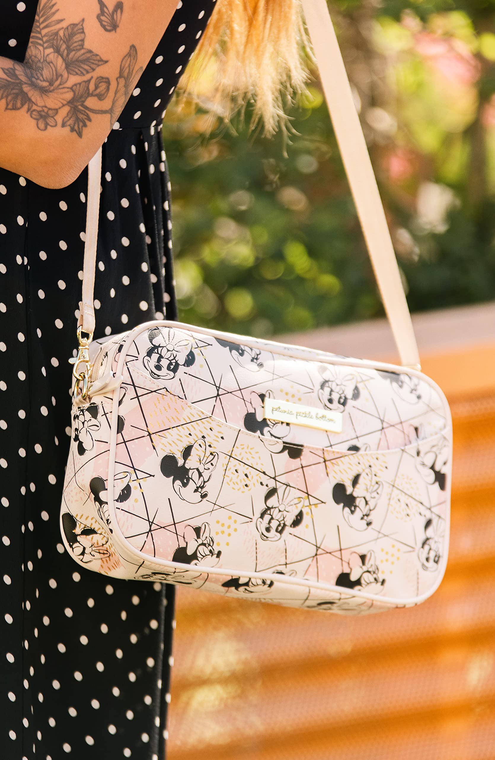Petunia Pickle Bottom Companion Diaper Clutch with Fold-Out Changing Pad | Compact Baby Essentials Organizer for Travel | Lightweight & Washable | Shimmery Minnie Mouse Design | Perfect for Daycare, Park Outings & Quick Diaper Changes