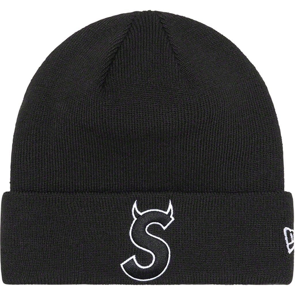 Supreme New Era S Logo Beanie - Black Winter Hat for Men & Women - Warm Knit Skull Cap for Cold Weather, Streetwear Fashion & Outdoor Activities