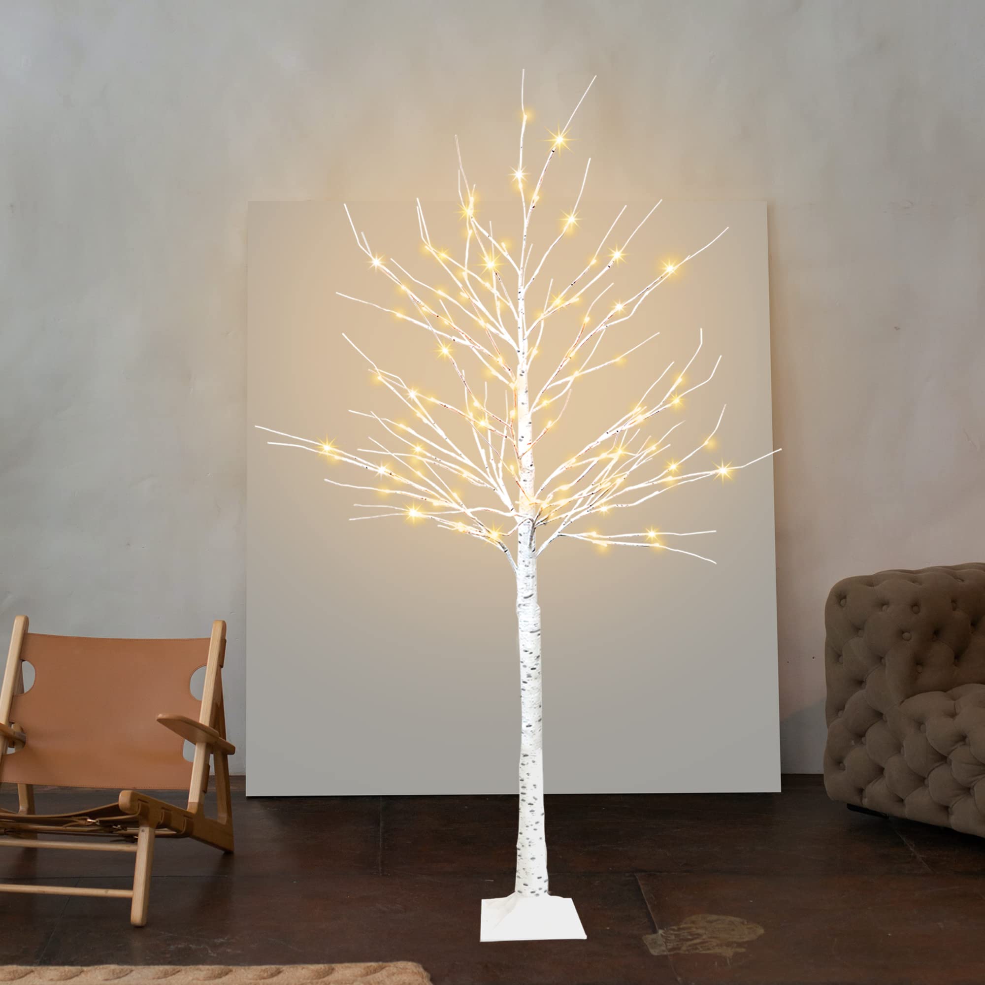 6 FT Lighted Birch Tree with 128 Warm White LED Lights - Waterproof, Timer Function - Indoor Decoration for Easter, Christmas, Home, Party & Wedding