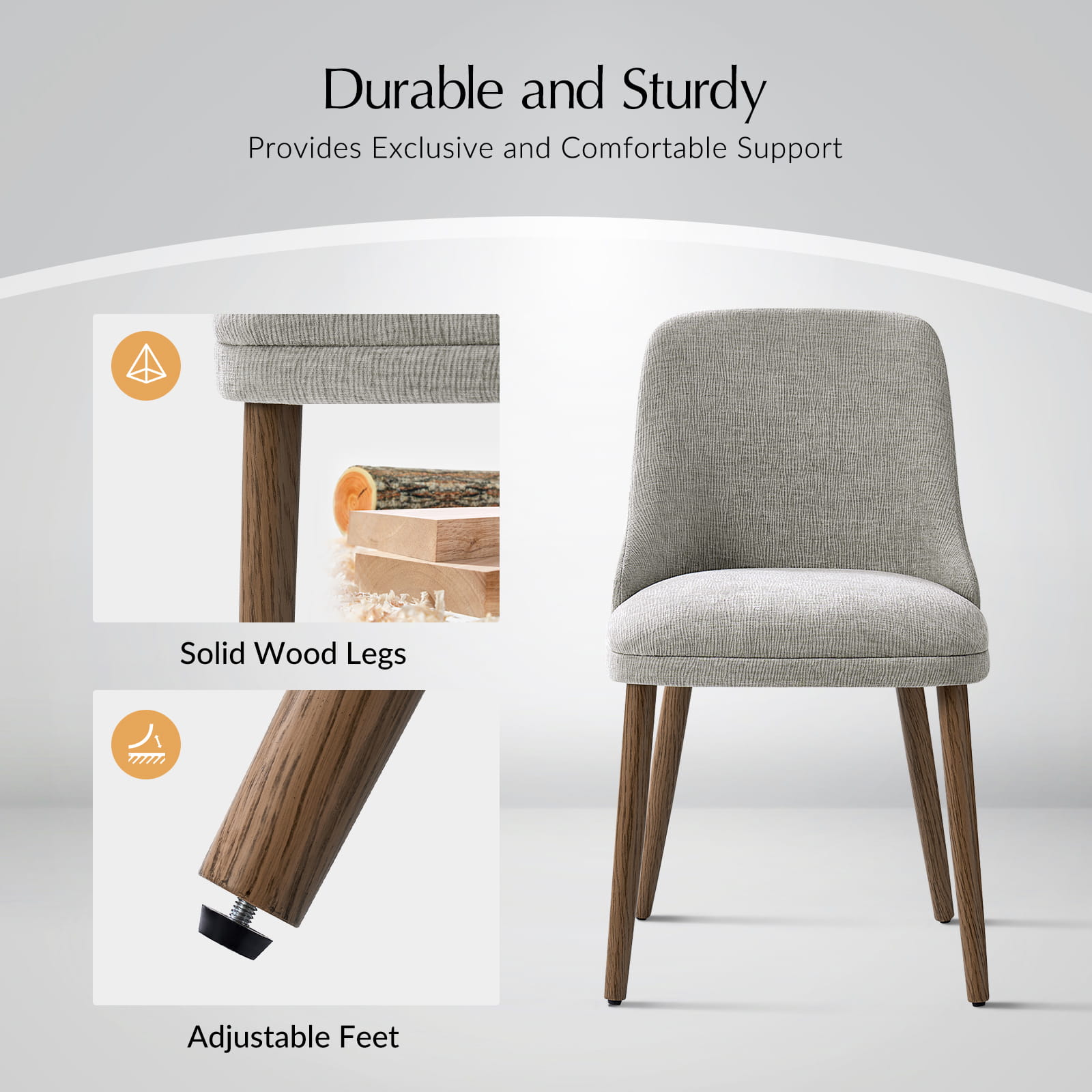 Zara Dining Chairs Set of 2/4/6 - Modern Curved Backrest with Natural Wood Legs & Plush Cushion - Perfect for Kitchen, Dining Room, or Breakfast Nook