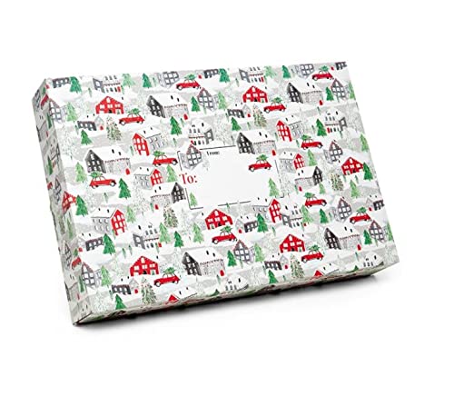 Premium Christmas Gift Boxes 18x12x3 Inch - Holiday Mailing & Present Packaging for Christmas Town Theme - Bulk Pack of 42 Decorative Boxes for Gifts, Party Favors & Seasonal Storage