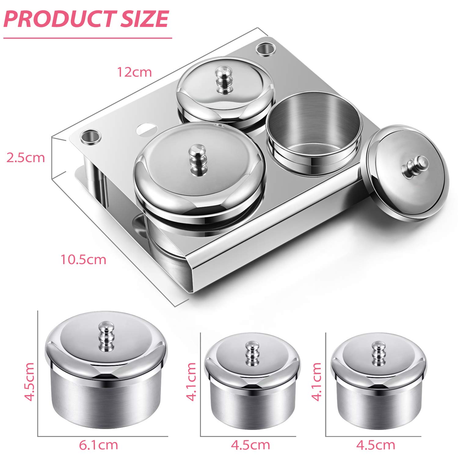 3-Piece Acrylic Liquid & Powder Containers with Stainless Steel Lids - Nail Art Design Tools for Gel Polish, Acrylic Powder & Nail Glitter Storage | Perfect for Salon & Home Manicure Stations