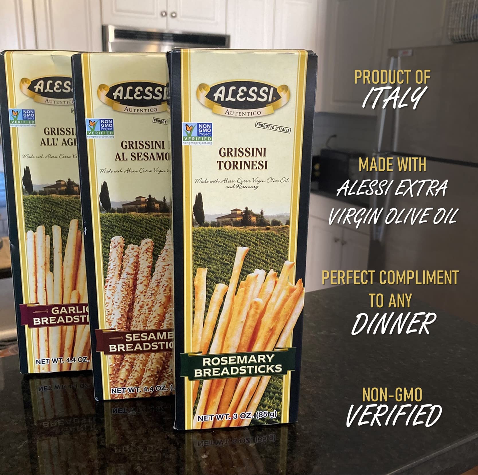 Vigo Alessi Sesame Breadsticks - Crunchy Italian Snack - 4.4 oz (Pack of 12) - Perfect for Parties, Appetizers & Coffee Time