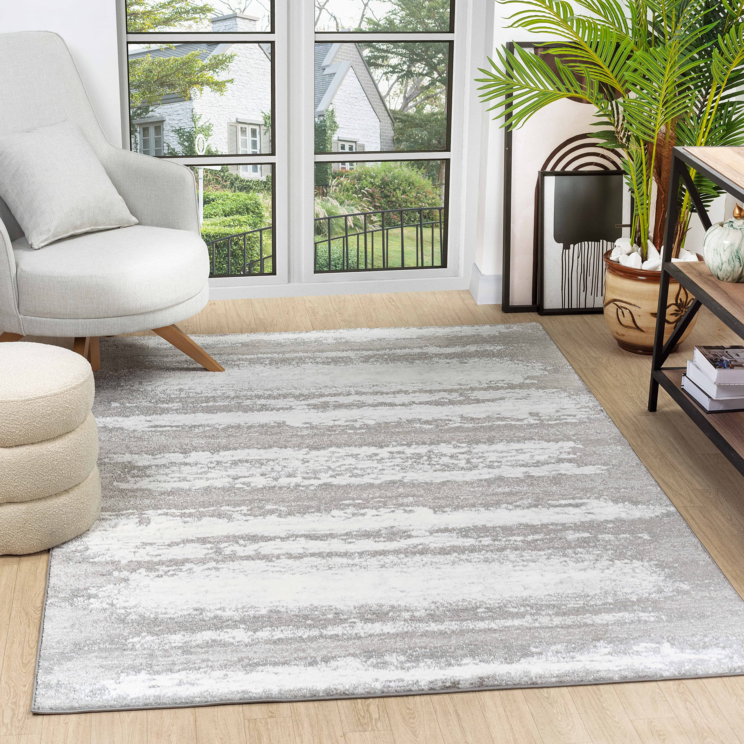 GLORY RUGS Modern Abstract Area Rug 8x10 - Soft Faded Design for Living Room, Bedroom, Home & Office - Non-Slip Comfortable Grey Carpet (Perfect for Cozy Spaces & High Traffic Areas)