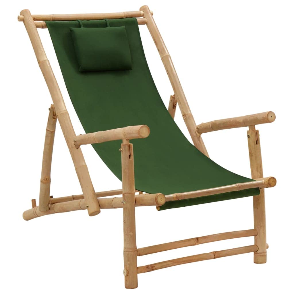 Portable Folding Sling Chair with Bamboo Frame & Canvas - Lightweight Reclining Beach Chair for Outdoor, Patio, Poolside, Camping & Backyard (Green) | Perfect for Relaxing, Sunbathing & Travel