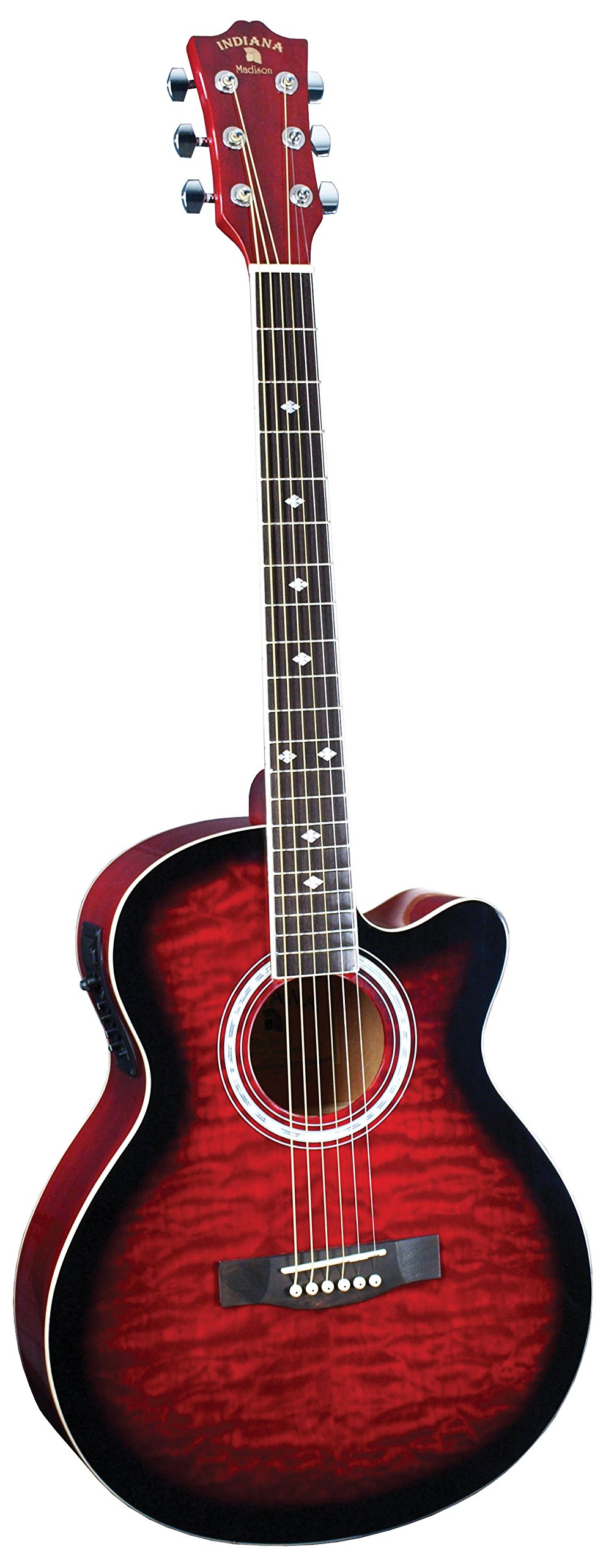 INDIANA Electro 6-String Acoustic-Electric Guitar for Right-Handed Players, Red Sunburst Finish (MAD-QTRD) - Perfect for Stage Performances, Studio Recording & Live Music Sessions