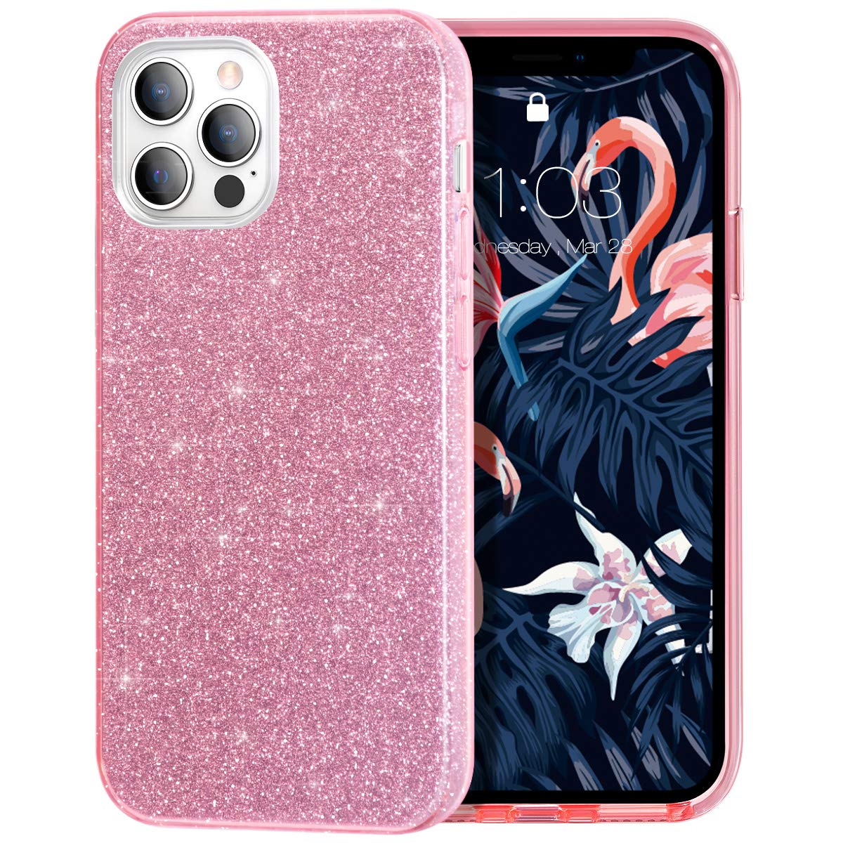 MILPROX Sparkly Glitter Shiny Gel Case for iPhone 12 & 12 Pro (2020) - Pink | Protective Bling Phone Cover for Women, Girls | Perfect for Parties, Daily Use & Gift Giving