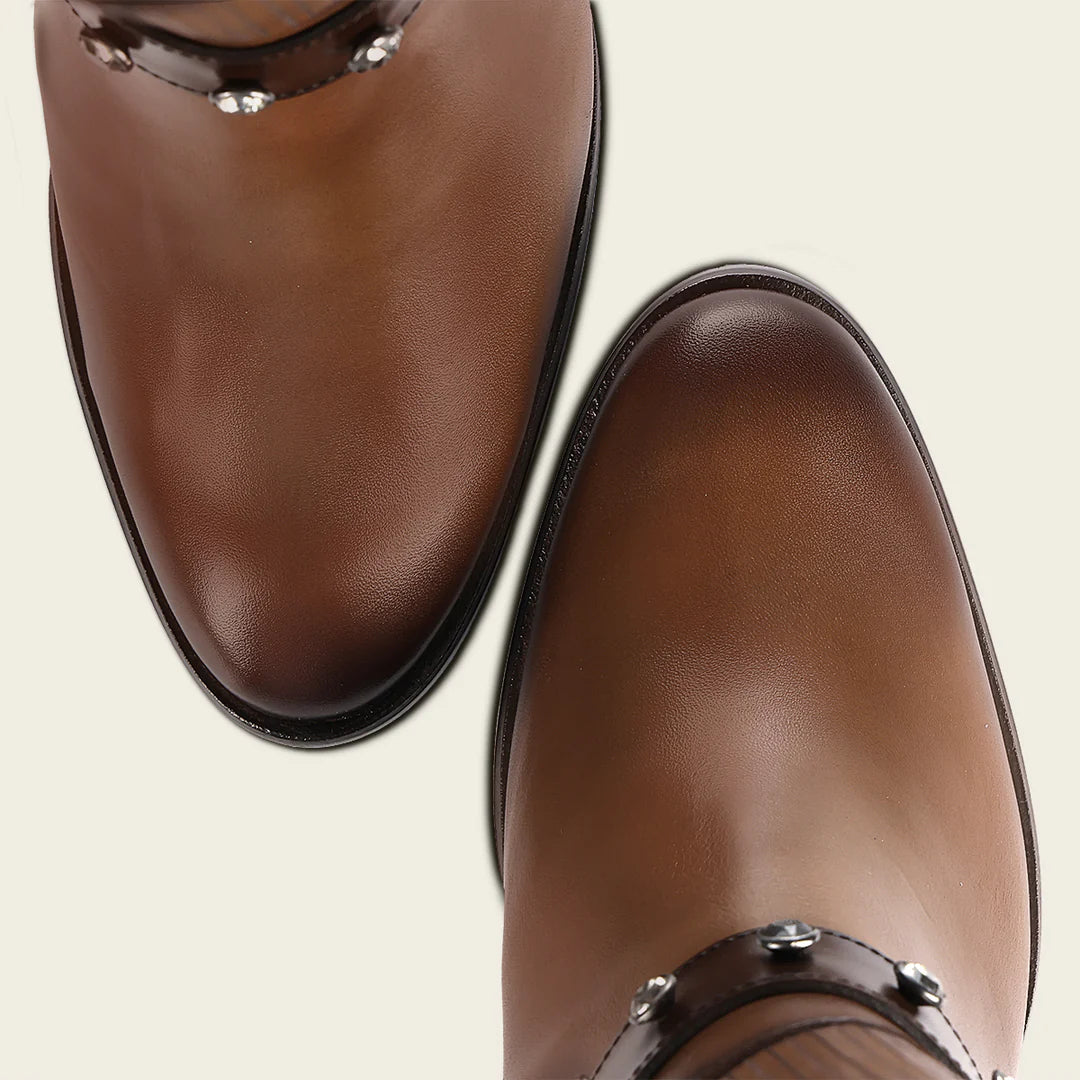 Franco Cuadra Women's Western Cowgirl Ankle Boots - Tobacco Brown Leather Boots for Country Dancing, Rodeo & Cowgirl Fashion