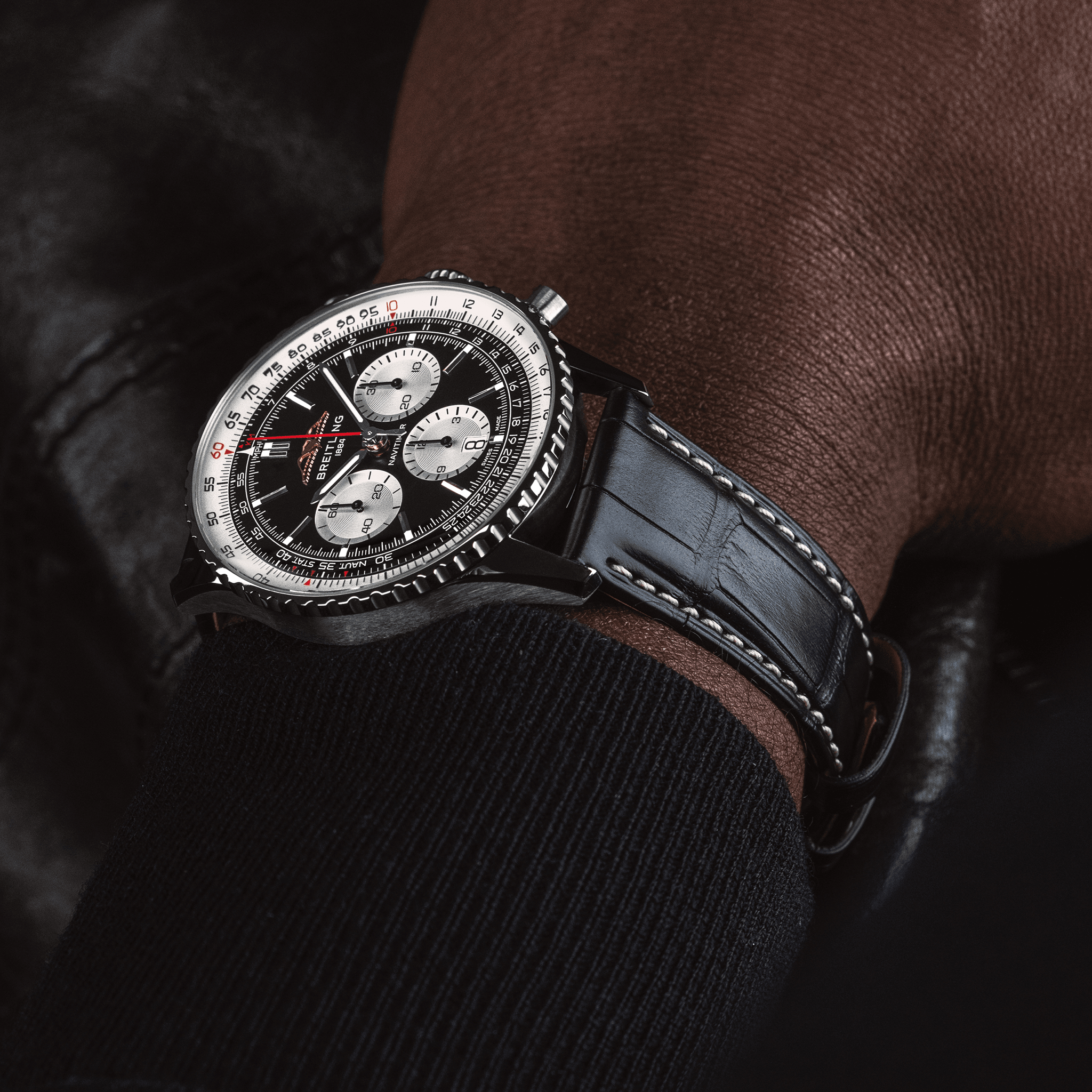 Breitling Navitimer B01 Chronograph 46mm Men's Watch - Black Dial with Genuine Leather Strap | Luxury Pilot Watch for Aviation & Business Professionals