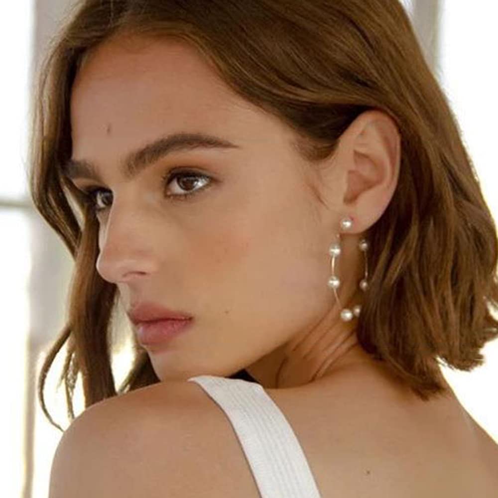 Wiwpar Pearl Hoop Earrings for Women - Elegant Circle Dangle Drop Earrings with Imitation Pearls | Perfect for Weddings, Parties & Everyday Wear (Style 2)