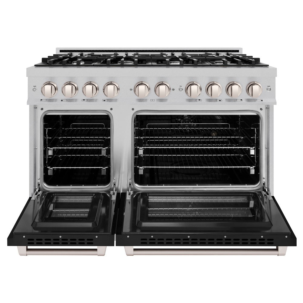 ZLINE 48-Inch 6.7 cu. ft. Stainless Steel Dual Fuel Range with 8-Burner Gas Cooktop & Black Matte Doors - Perfect for Professional Home Kitchens & Entertaining (HDR BLM 48)