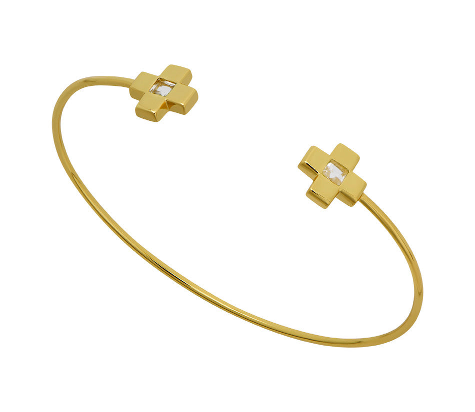 Goldbug Collection White Topaz Cross Bangle - Sterling Silver Religious Jewelry for Women - Perfect for Church, Weddings & Everyday Faith-Based Fashion