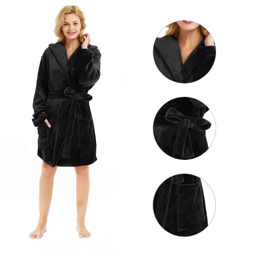 U2SKIIN Women's Hooded Fleece Robe - Soft & Warm Short Plush Bathrobe with Hood for Spa, Lounge & Winter Comfort - Cozy Homewear for Relaxation & Self-Care