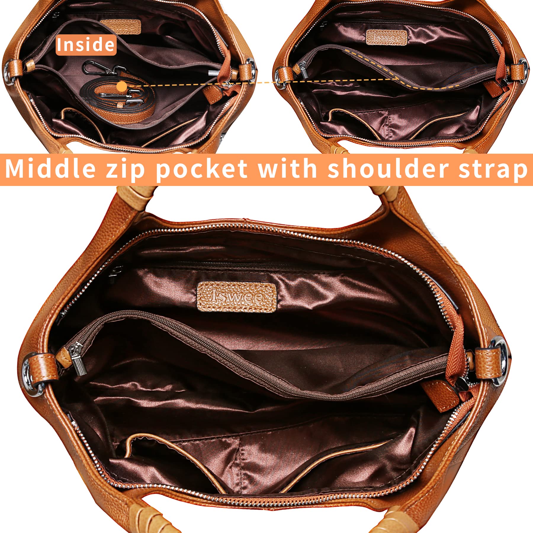 **ISWEE Genuine Leather Women's Shoulder Bags & Handbags - Designer Crossbody Satchel, Hobo & Medium Tote Purse for Work, Travel & Everyday Use**