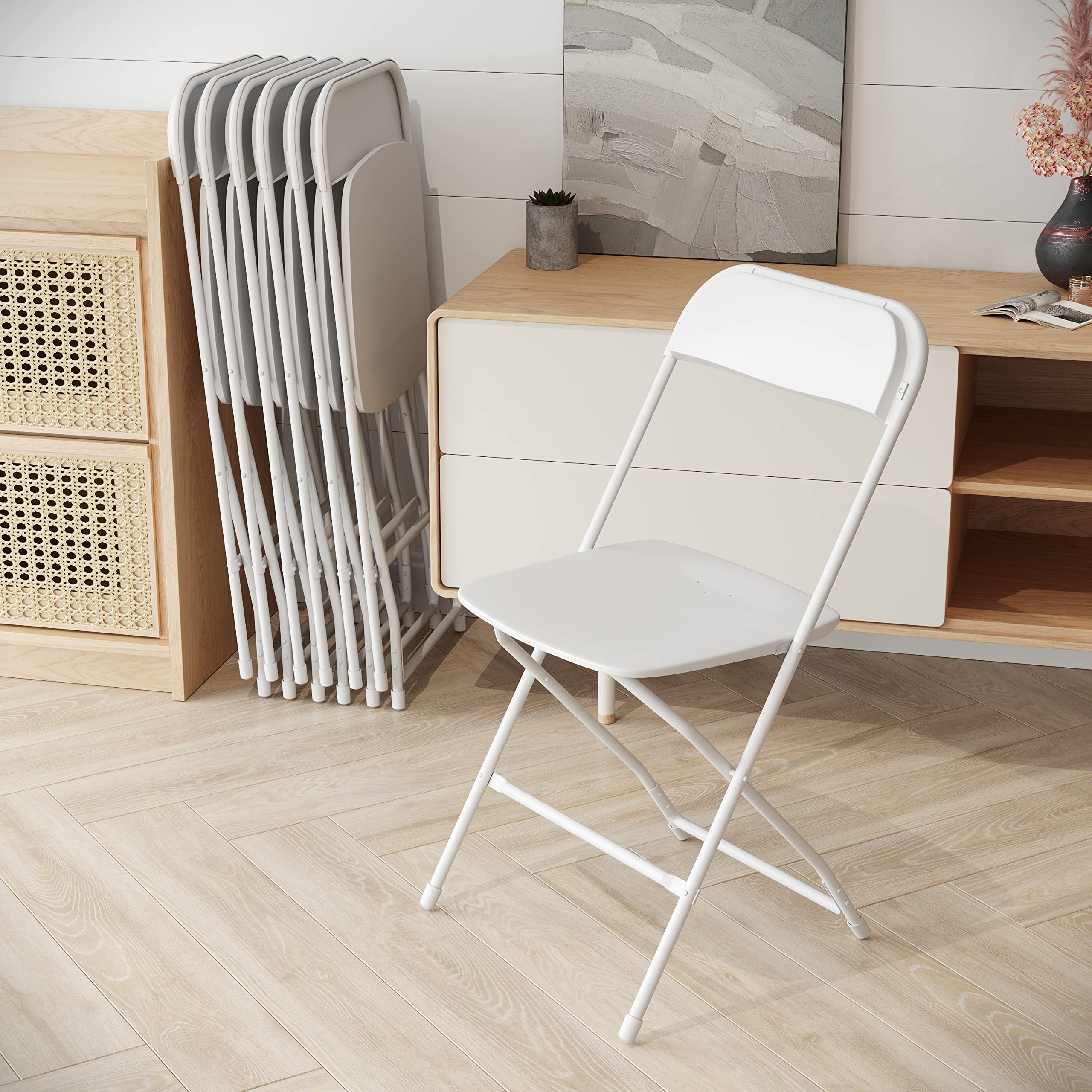 Flash Furniture Hercules Series Heavy Duty Plastic Folding Chairs - 4 Pack White Event Chairs with 650LB Weight Capacity - Lightweight Stackable Chairs for Weddings, Parties, Banquets & Outdoor Events