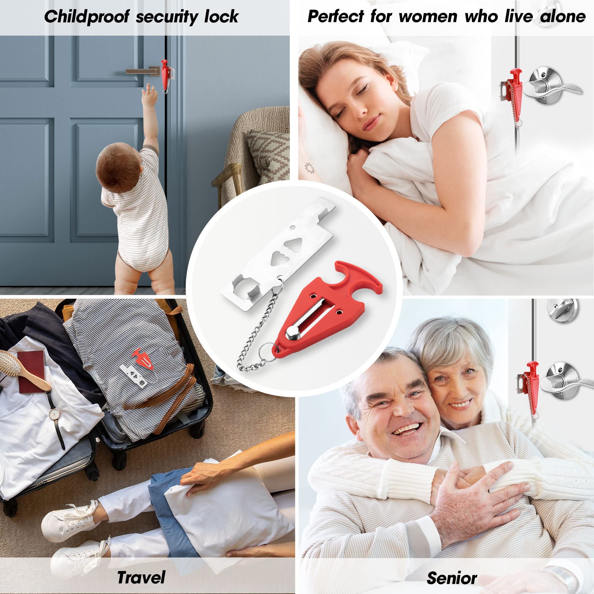 Upgrade Portable Door Lock - Home & Travel Security Lock for Hotels, Apartments, College Dorms - Extra Safety & Privacy Protection - Ideal for Traveling, Vacation Rentals & Student Housing