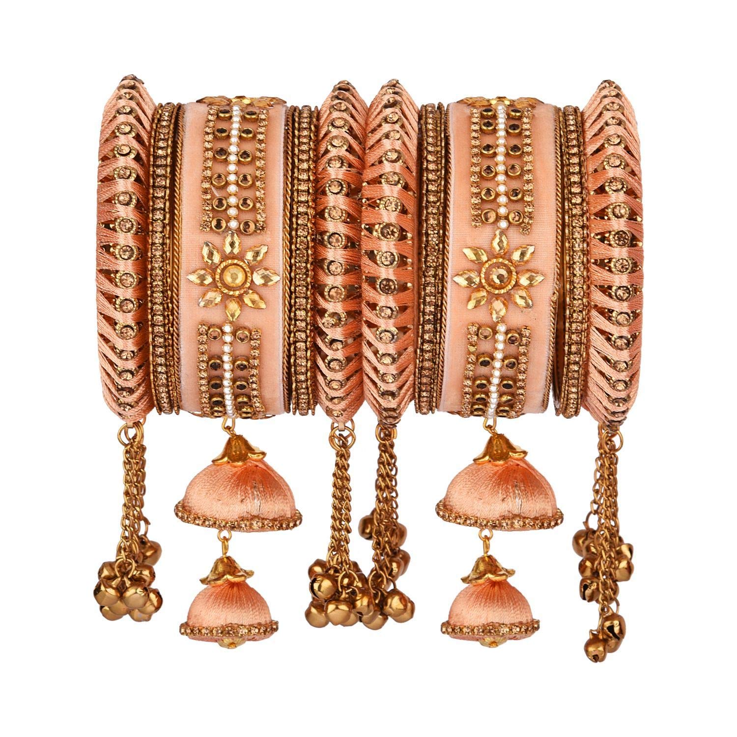 Efulgenz Indian Bangle Set - CZ Crystal Wedding Bridal Bracelets for Women | Silk Thread & Velvet Jewelry for Girls | Perfect for Weddings, Parties & Festive Occasions