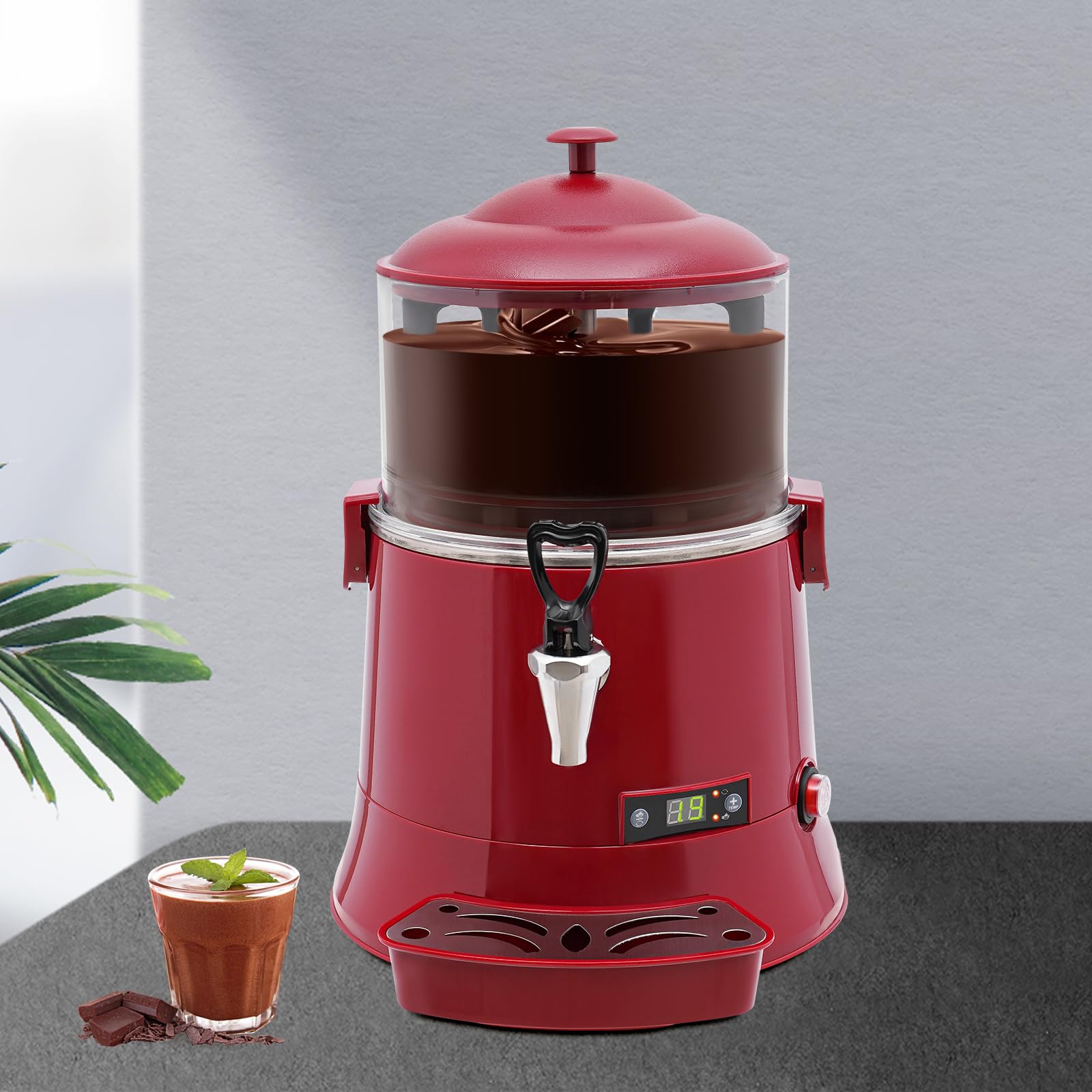 5L Commercial Hot Chocolate Machine - 400W Hot Chocolate Dispenser with Temperature Control (86-194℉) for Milk, Soy Milk & Tea - Perfect for Cafes, Restaurants & Events (Red)
