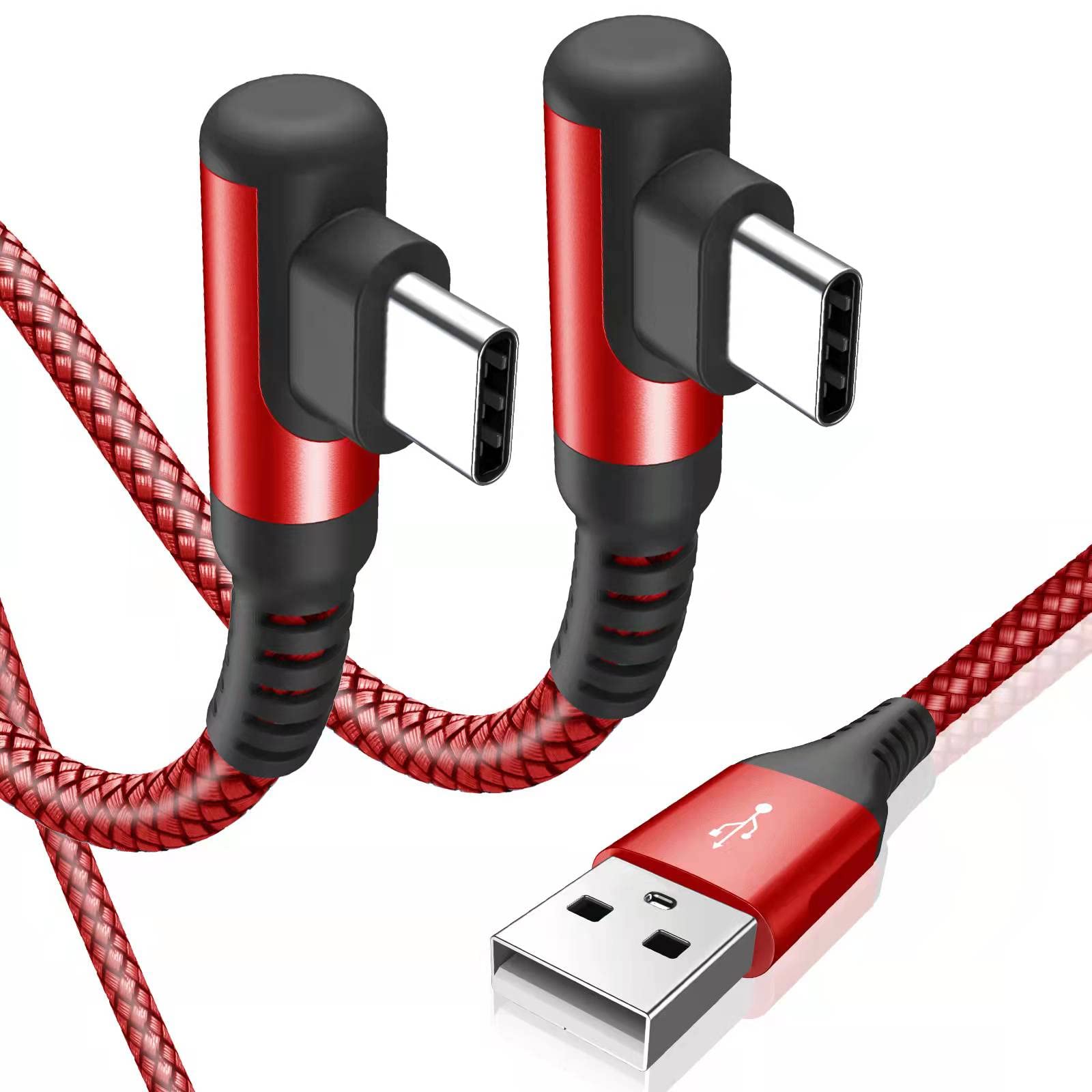 Sweguard Right Angle USB Type C Charger Cable [2-Pack, 6.6FT] - Nylon Braided Fast Charging Cord for iPhone 15 16 Pro Max, Samsung Galaxy S25 S24 S23 S22, Pixel, LG, Moto - Perfect for Home, Office & Travel Charging