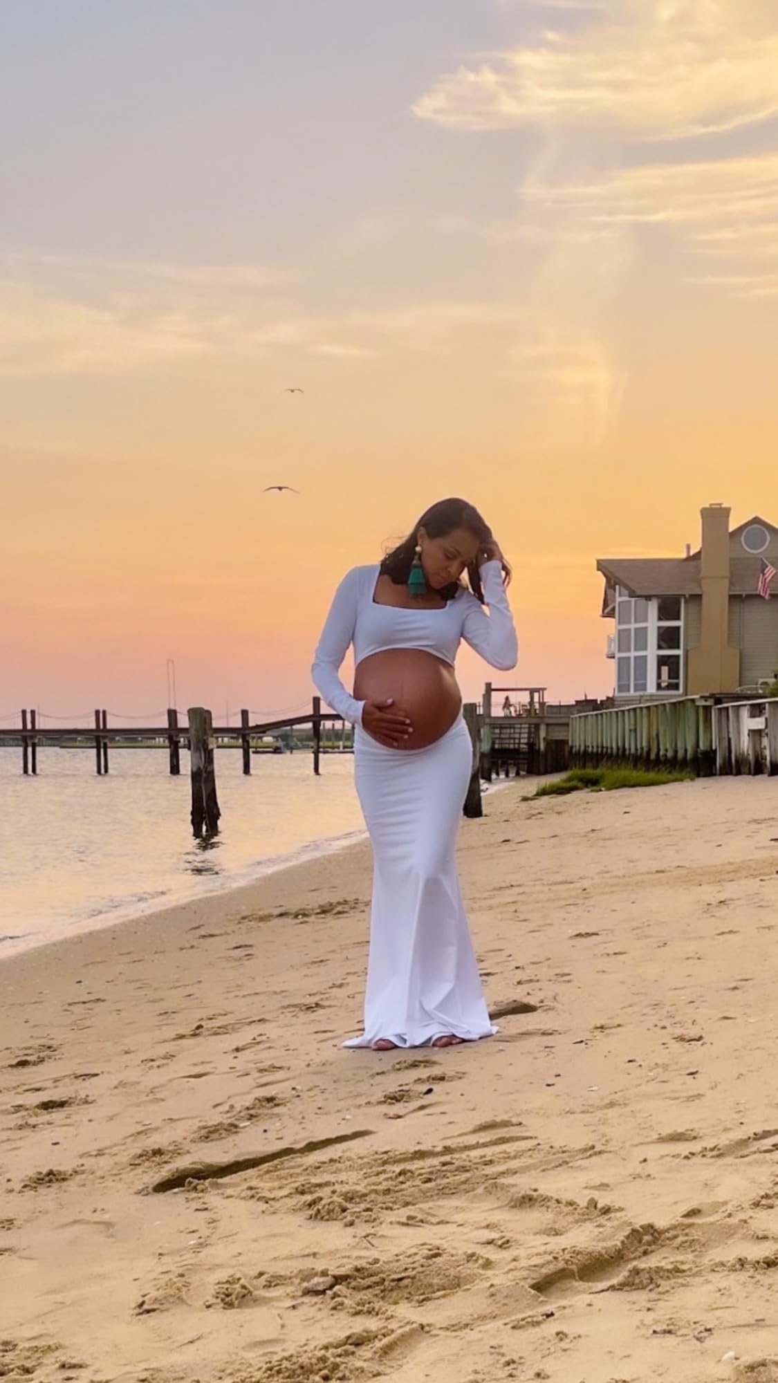 Bhome Sexy Backless Maternity Photoshoot Dress - Long Sleeve Cut-Out Maxi Gown for Pregnancy Photography, Baby Shower & Special Occasions