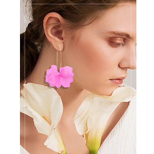 Boho Resin Flower Drop Earrings for Women - Summer Rose Petal Dangle Hoop Earrings - Acrylic Floral Jewelry for Casual Wear, Parties & Weddings