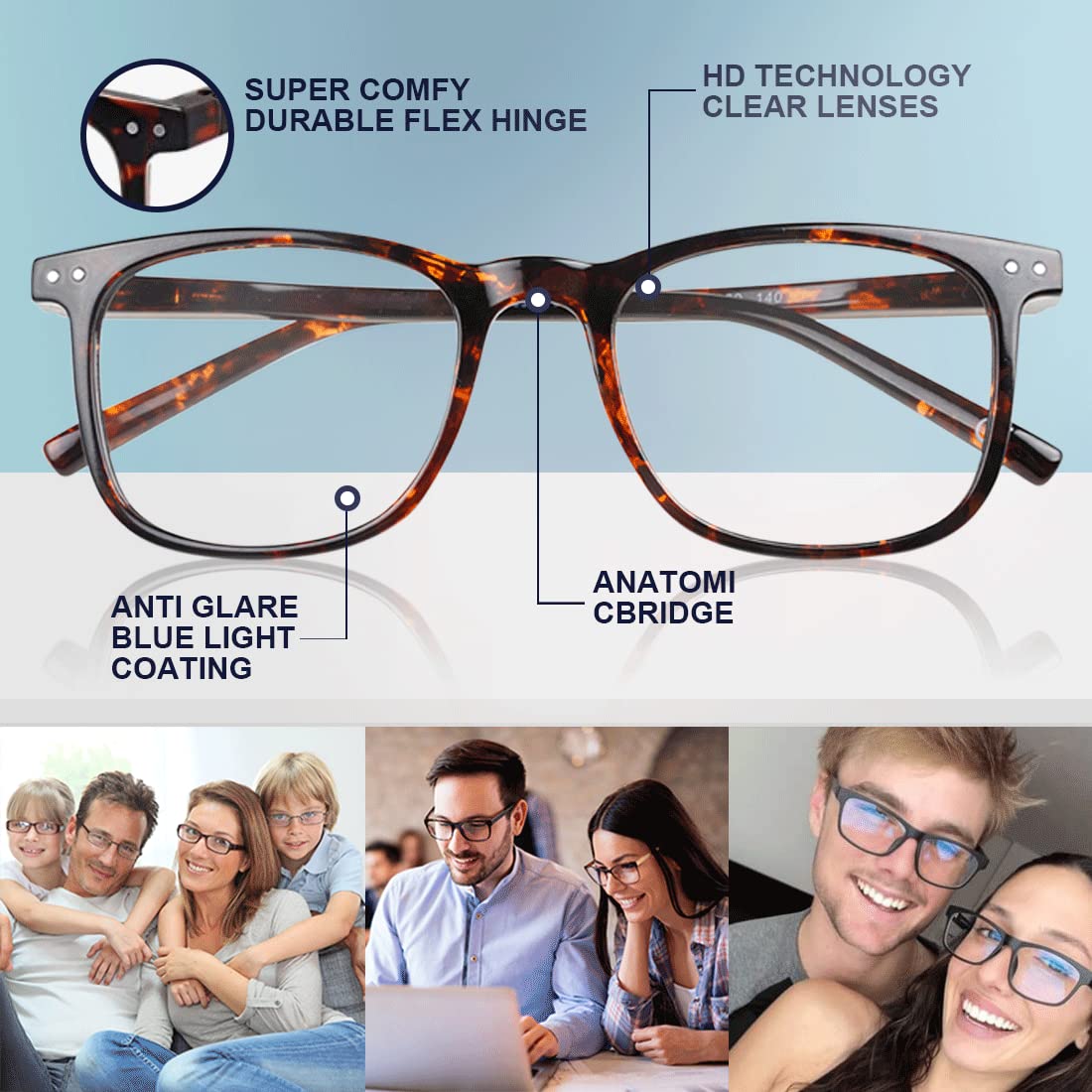 Blue Light Blocking Glasses for Men & Women - Anti Glare UV Protection for Computer Use & Eye Strain Relief