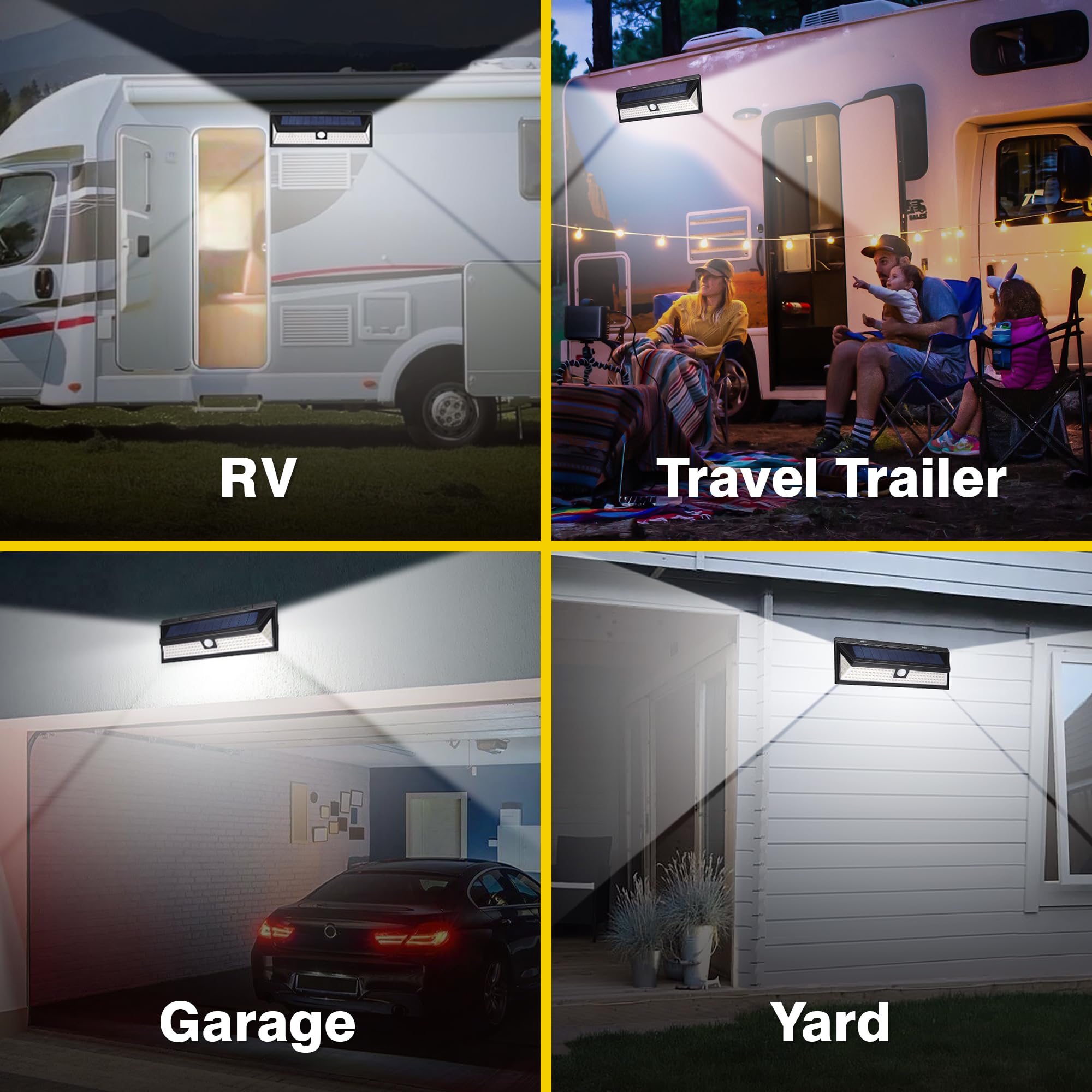 Solar RV Porch Light with 270° Wide Angle & 3 Modes - 118 LED Motion Sensor Outdoor Light Fixture with Remote Control - Waterproof Camper Exterior Lighting for Motorhome, Travel Trailers & Camping Essentials (Perfect for Nighttime Safety & Outdoor Adventures)