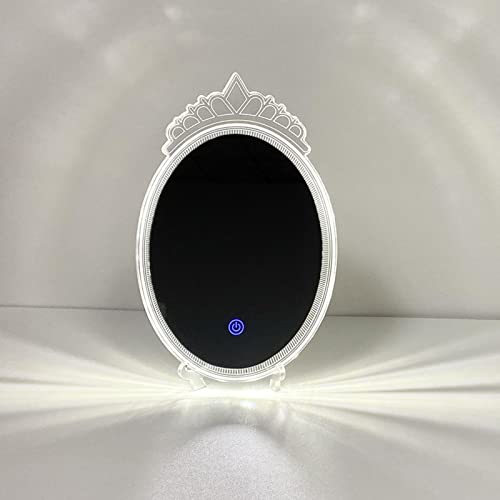 Decorative Mirror with Front Light - USB Rechargeable Vanity Mirror with Dimmable 3-Color LED Lights for Bedroom, Bathroom & Makeup Station | Crown Design Makeup Mirror (Espejo)