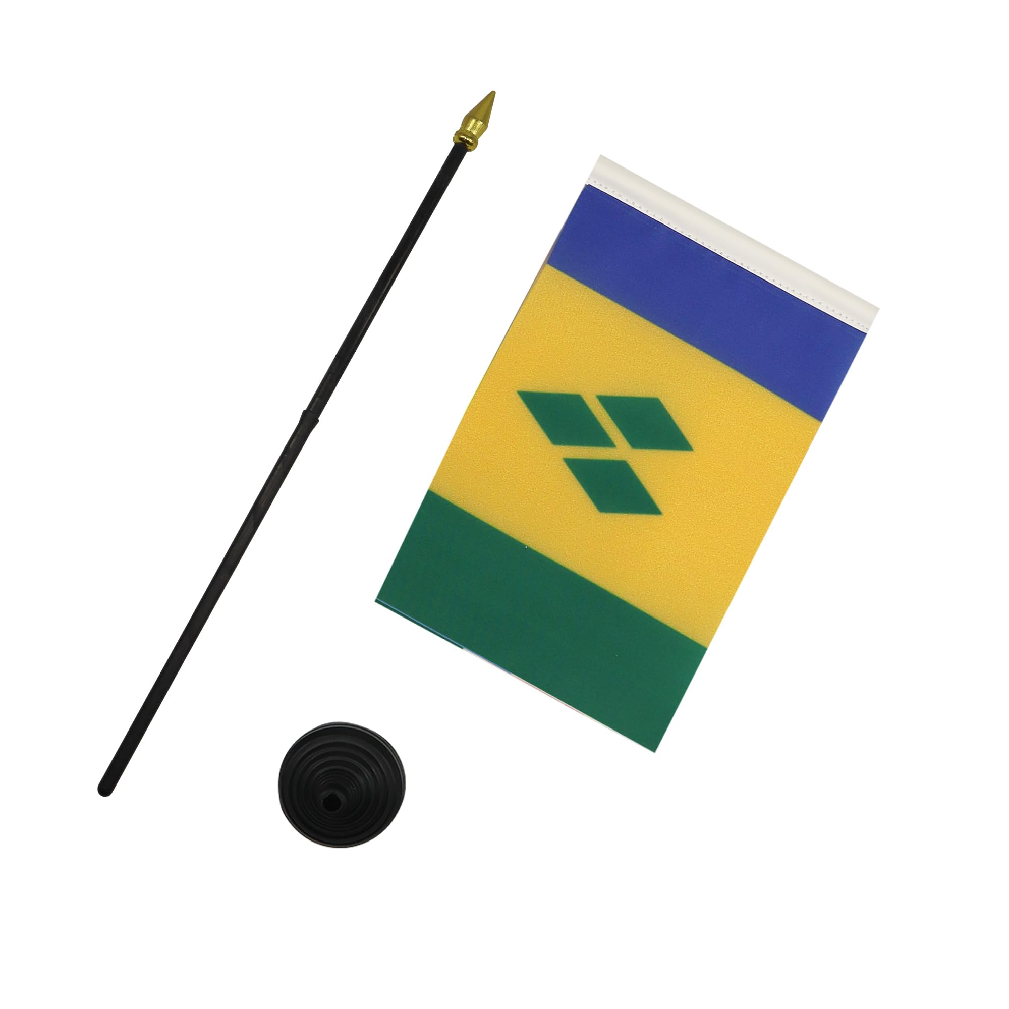 AZ FLAG - Saint Vincent Mini Desk Flag 4'' x 6'' (15 x 10 cm) - 100% Polyester Office Banner with 10'' Golden Spear Pole - Perfect for Home, Office Decor & International Events