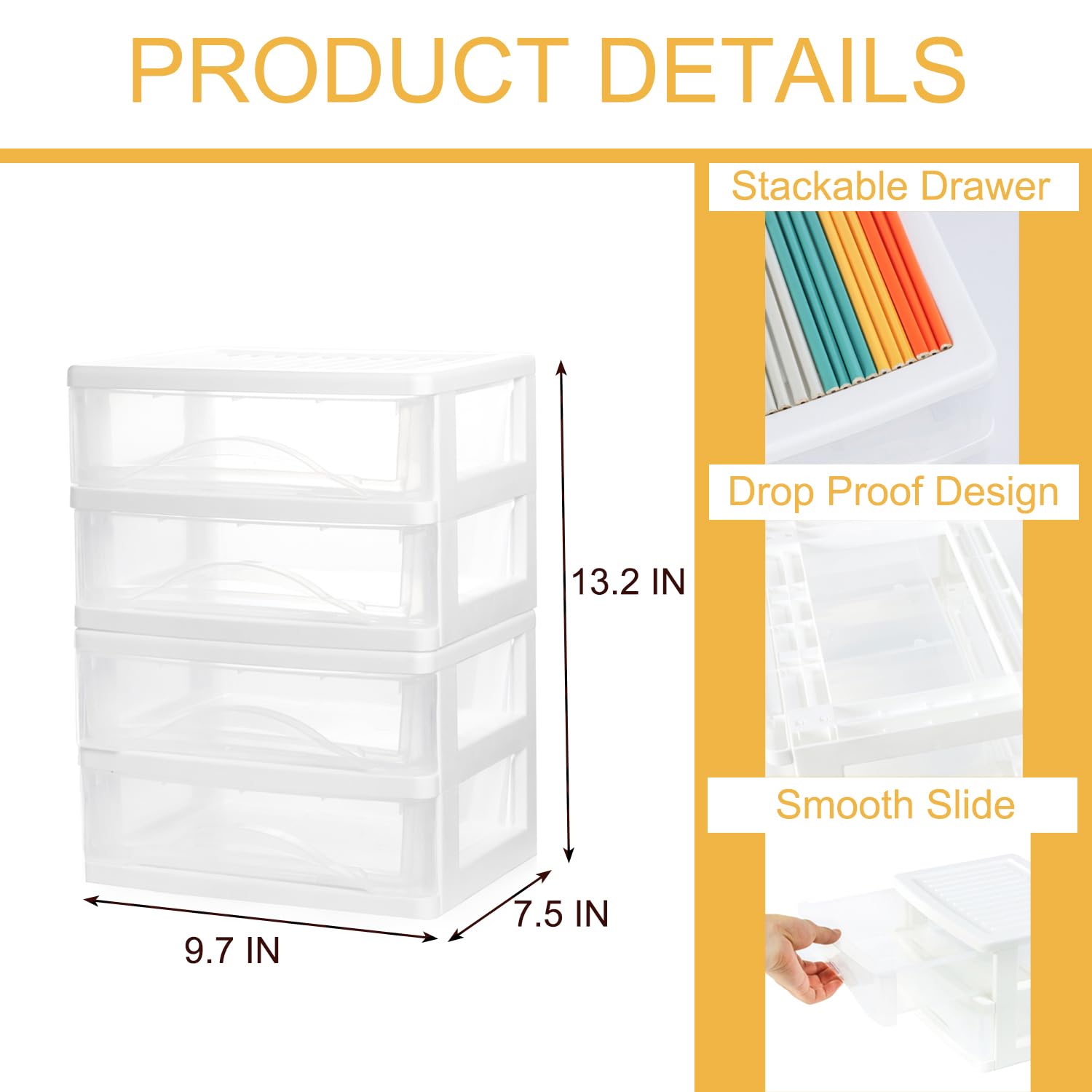 2-Pack White Plastic Desktop Organizer with 2 Drawers - Office Supplies & Makeup Storage Box for Desk Organization - Perfect for Office, School, Home & Dorm Room Use
