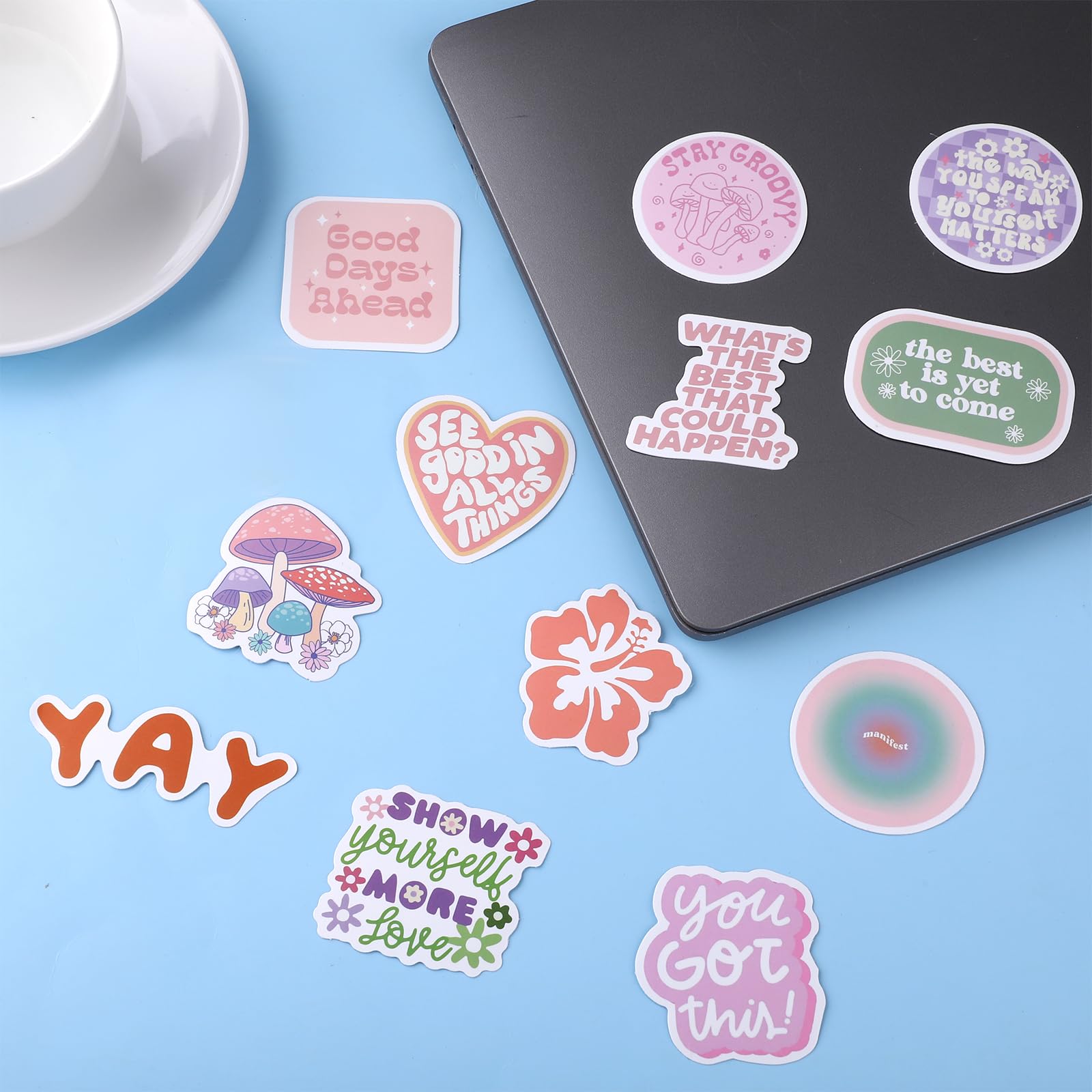100PCS Pink Motivational Vinyl Waterproof Stickers - Inspirational Decals for Laptop, Water Bottle, Phone, Car, Hard Hat | Durable Adhesive for Adults, Women, Teens & Kids | Perfect for School, Office, Gym & Personal Belongings