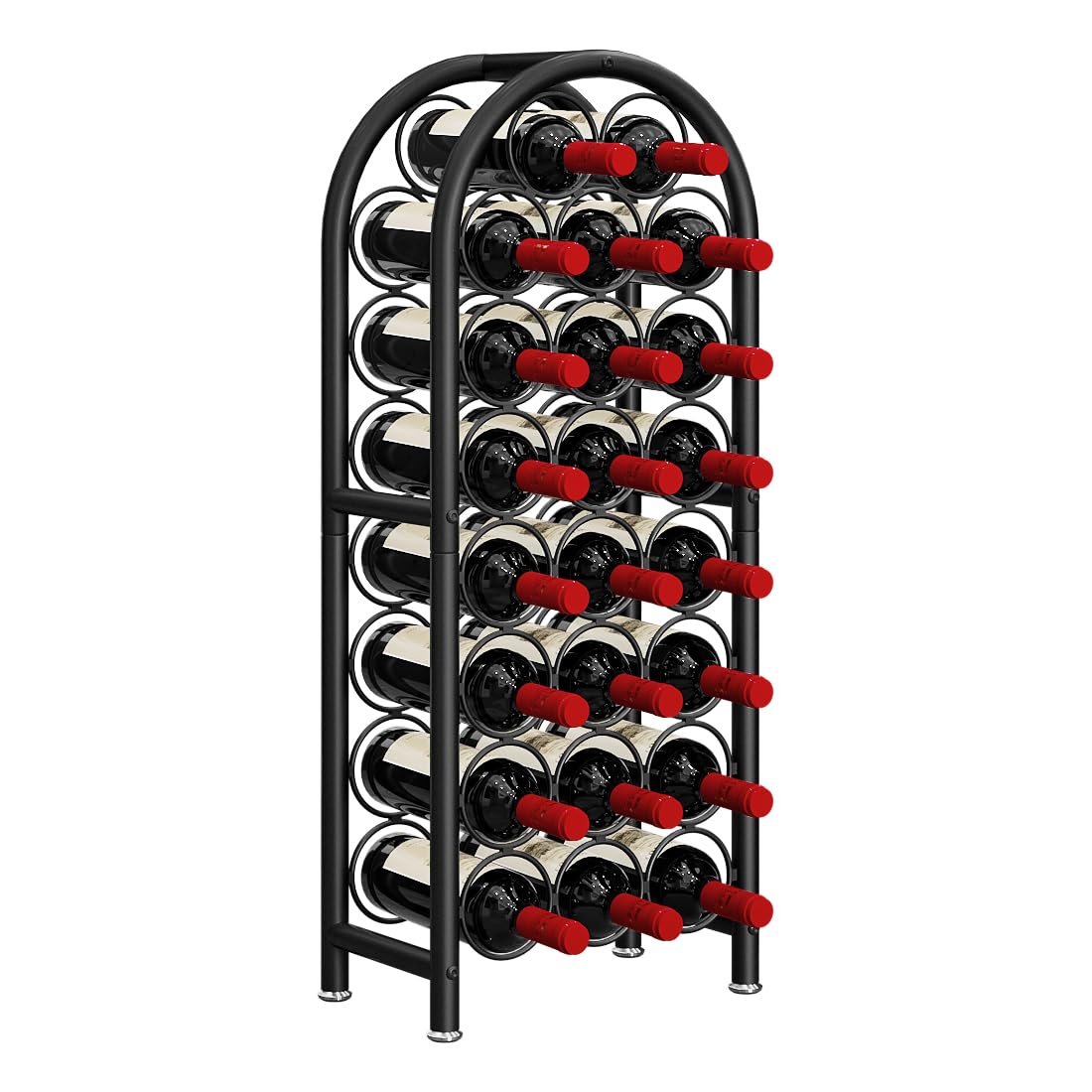 Freestanding Metal Wine Rack for 23 Bottles - Black Floor Standing Wine Bottle Holder & Organizer - Perfect for Home Bar, Kitchen, Dining Room, or Wine Cellar Storage