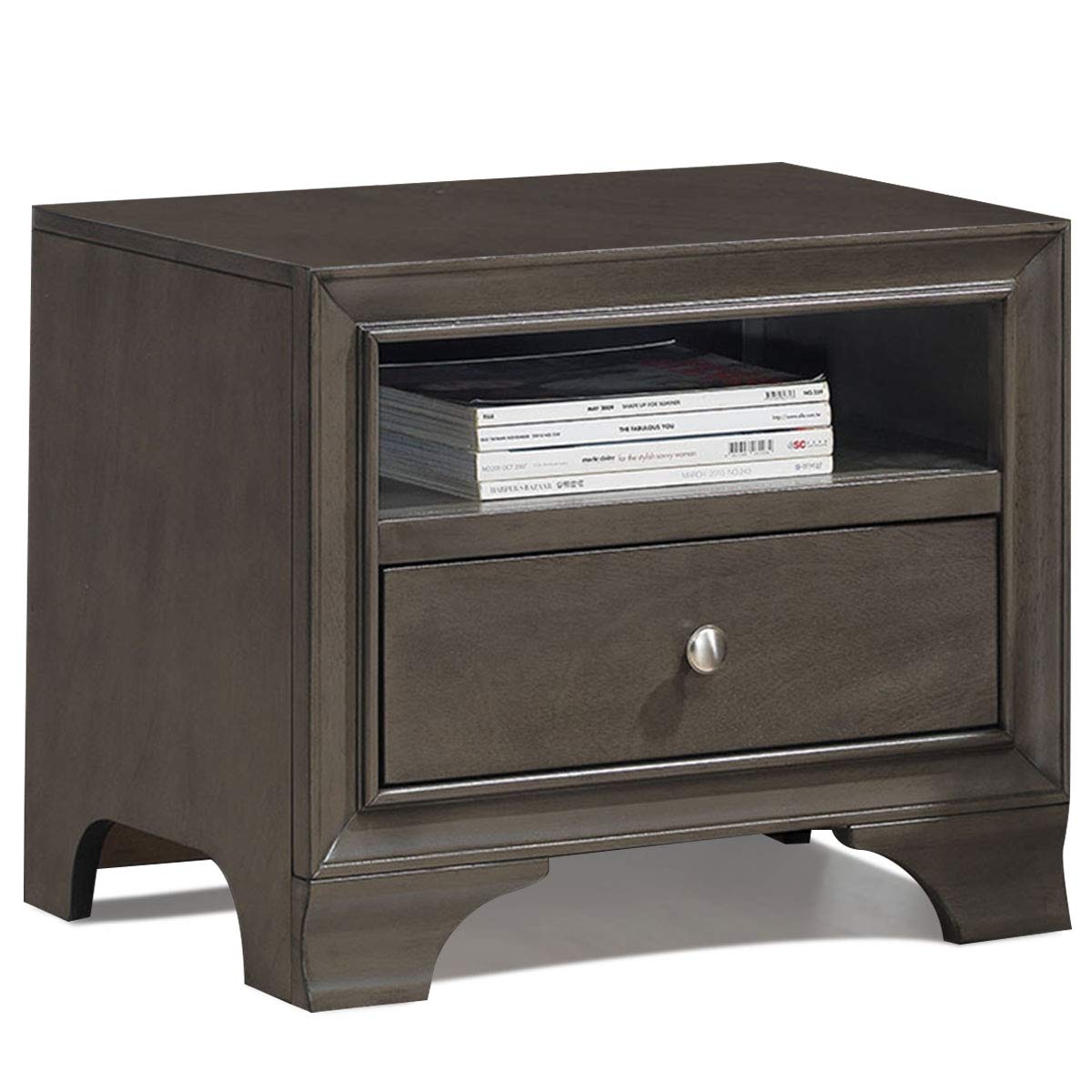 Antique Nightstand Side Table with USB Port & Storage Drawer - Compact End Table Cabinet for Bedroom, Living Room - Waterjoy Grey Night Stand (Perfect for Small Spaces, Charging Devices & Bedside Storage)