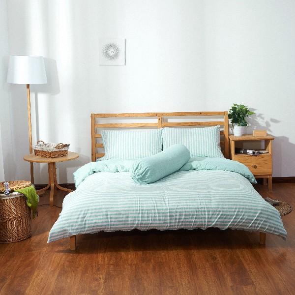 Premium 100% Cotton Fitted Sheet Set - Pale Green Striped Jersey Knit Bedding - Soft Breathable Sheets for Queen/King Size Beds - Perfect for Guest Rooms, Dorms & Cozy Bedrooms