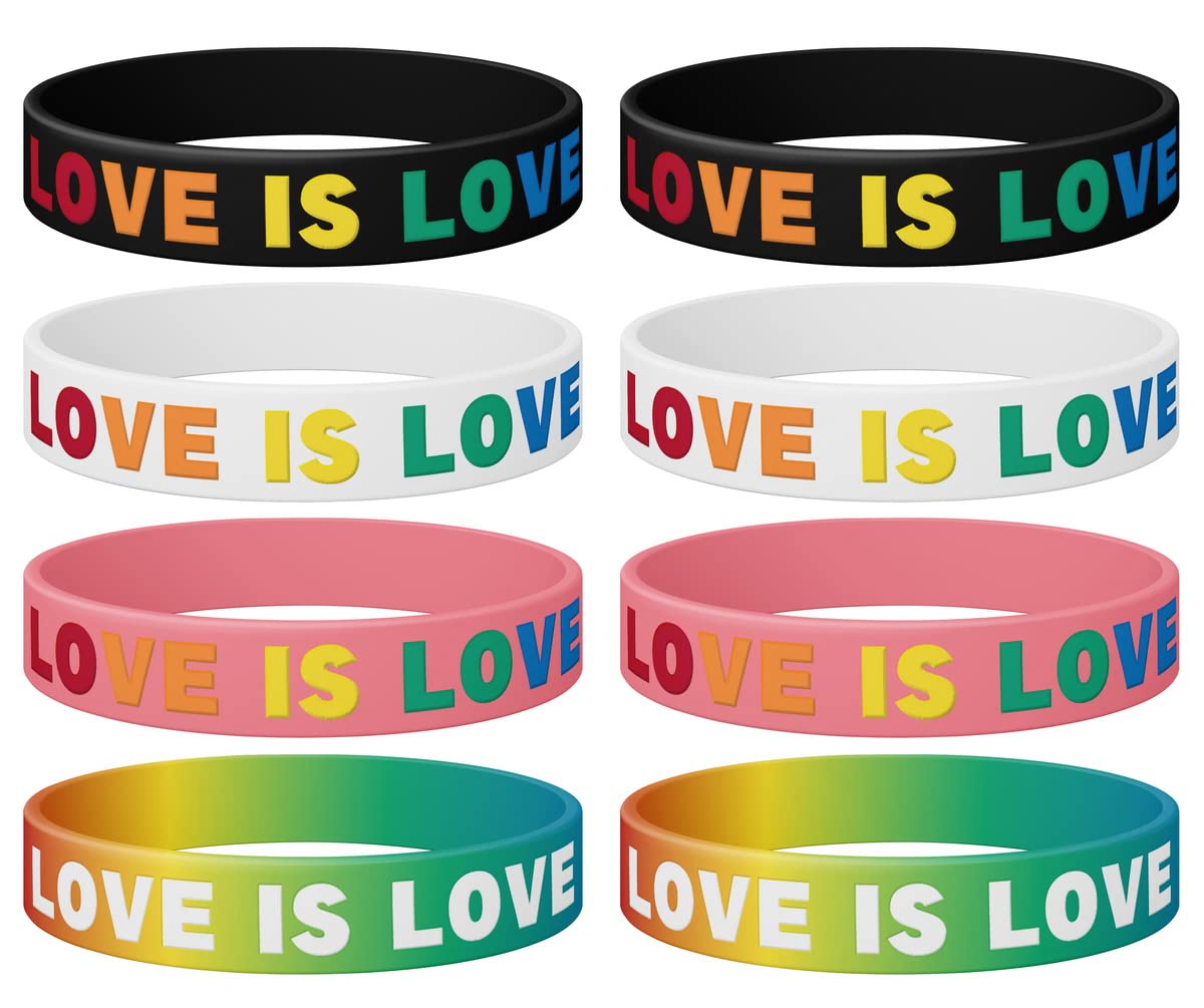 12-Pack Love is Love Silicone Wristband Bracelets - Rainbow Engraved Couple Bracelets with 