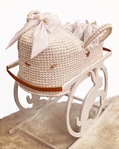 Handmade Crochet Baby Moses Basket with Soft Blanket - Natural Bassinet for Newborns | Nursery Decor & Cozy Sleeping Bed | Perfect Baby Shower Gift for Boys & Girls | Ideal for Home, Nursery, or Travel Use