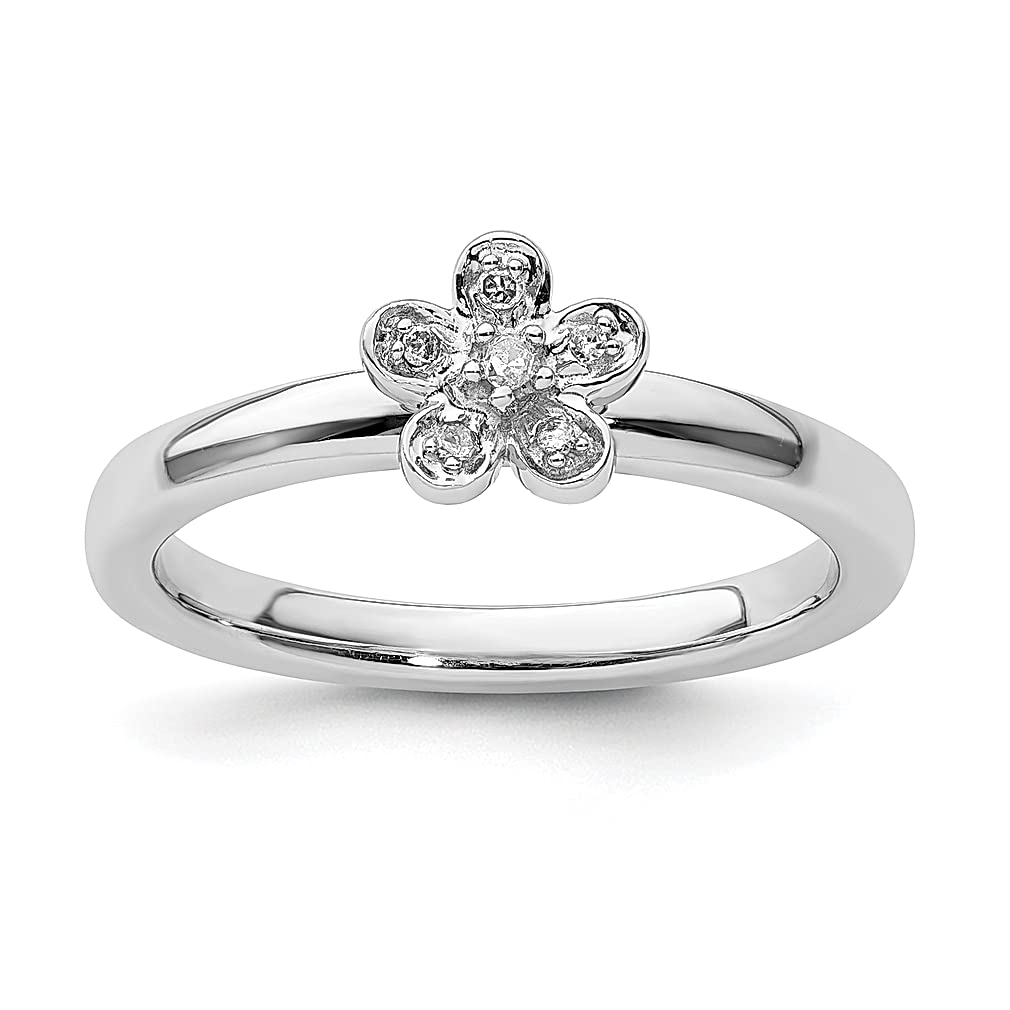 925 Sterling Silver Flower Diamond Band Ring - Leaf Design Stackable Fine Jewelry for Women - Perfect Gift for Her - Ideal for Weddings, Anniversaries & Everyday Elegance