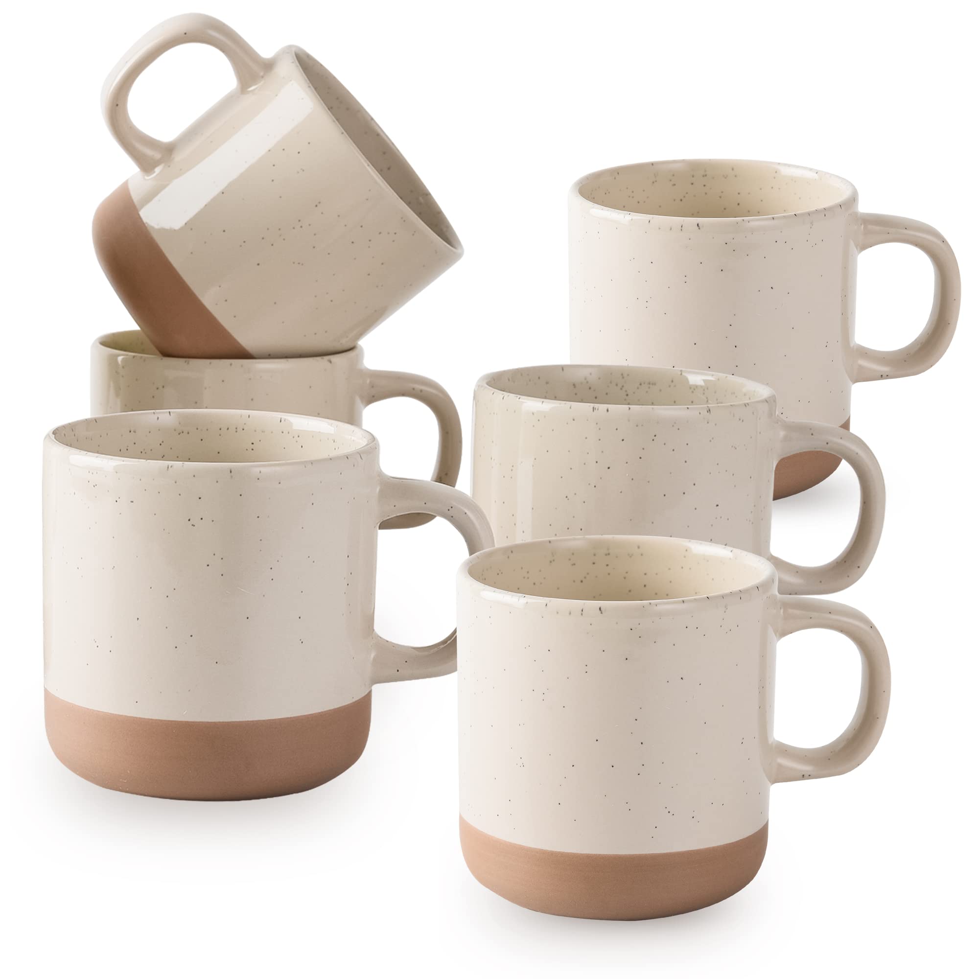 12oz Coffee Mug Set of 6 - Insulated Ceramic Tea Cups with Comfortable Handle for Coffee, Tea, Hot Chocolate & Milk - Perfect for Home, Office, Camping & Gifts