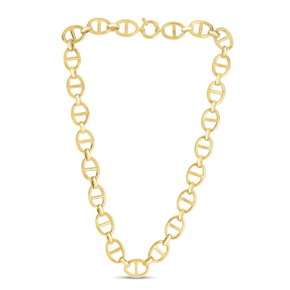 14K Gold 13.8mm Mariner Link Necklace for Women - Classic Luxury Chain Jewelry Gift for Anniversary, Birthday & Special Occasions