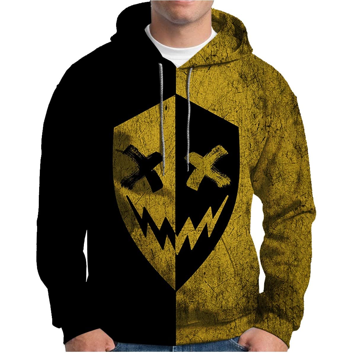 Men's Skull Print Hoodie - Gothic Streetwear Pullover Sweatshirt for Casual Wear & Halloween Costume