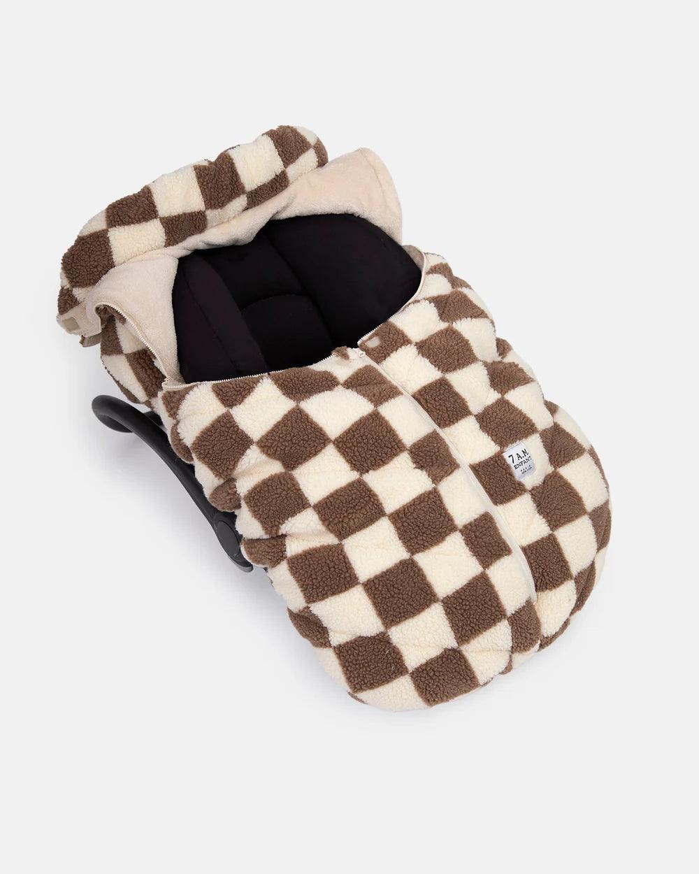 7 A.M. Car Seat Cover & Stroller Cocoon - Soft Checker Berber Fabric for Baby - Perfect for Travel, Winter Protection & Outdoor Adventures