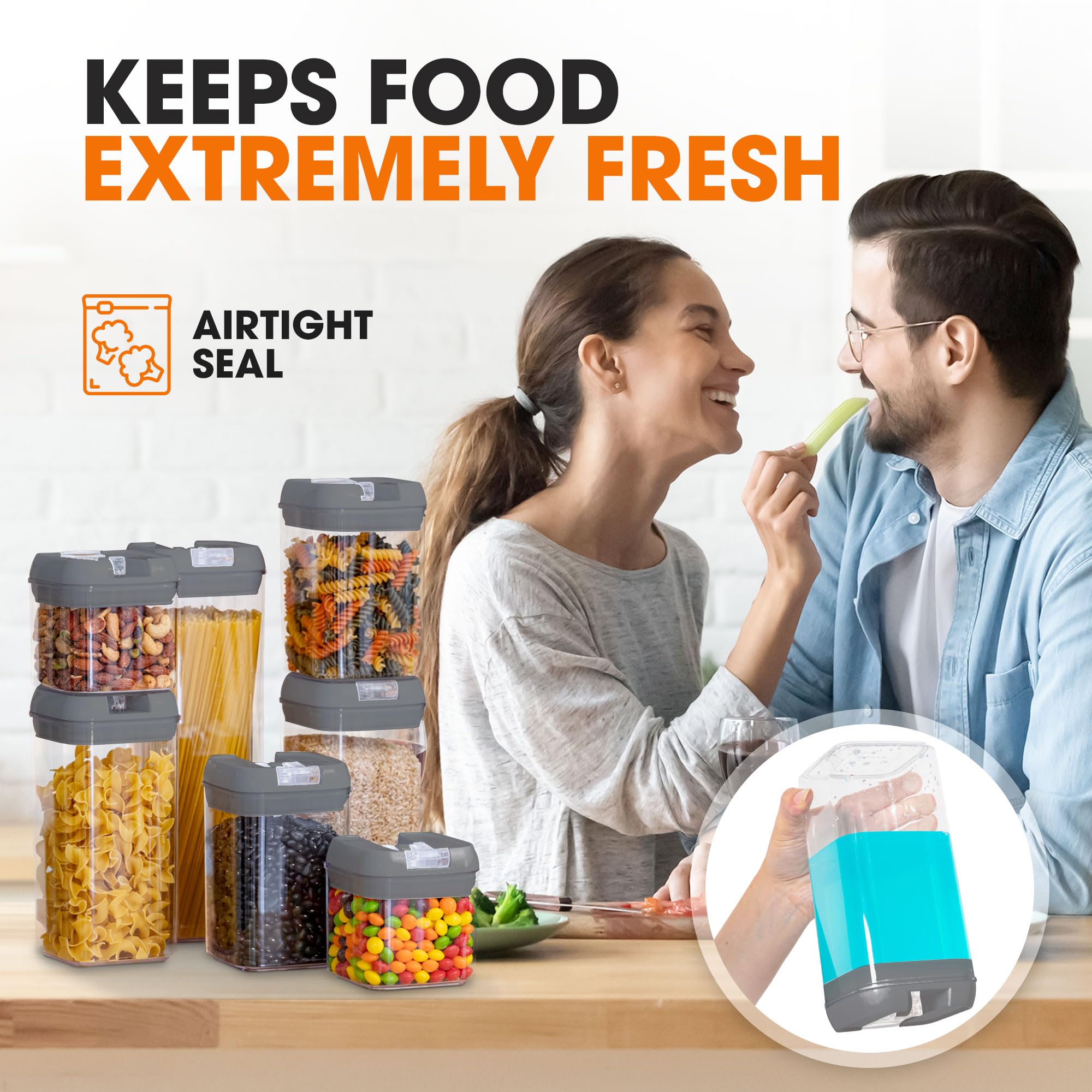 Cheer Collection Airtight Food Storage Containers Set of 7 with Lids - BPA-Free Kitchen & Pantry Organizers for Flour, Sugar, Cereal, Pasta - Perfect for Meal Prep, Baking & Space Saving Storage (Gray)