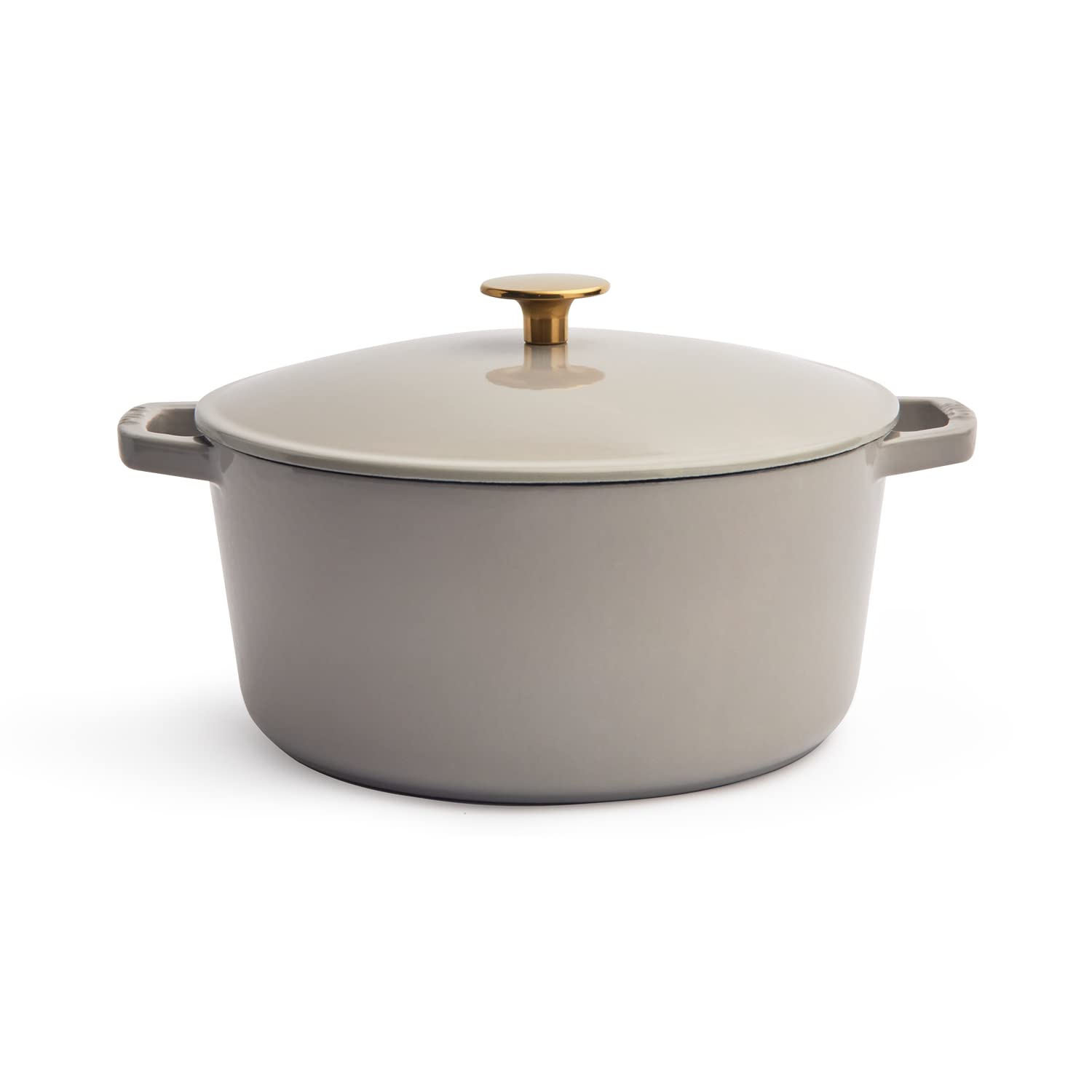 Milo by Kana 5.5-Quart Enameled Cast Iron Dutch Oven with Lid - Premium Casserole Pot for Baking, Roasting & Slow Cooking | Oven & Dishwasher Safe Enamel Coating (Pebble with Gold Knob) | Perfect for Soups, Stews & Family Dinners